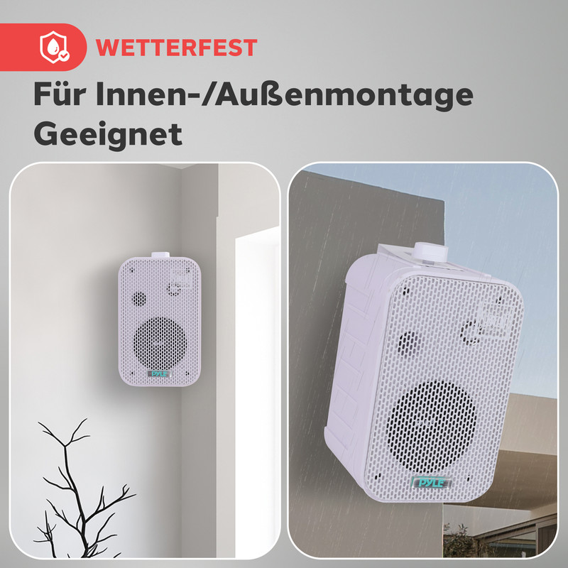 Wetterfester weißer Lautsprecher für Innen- und Außenmontage.