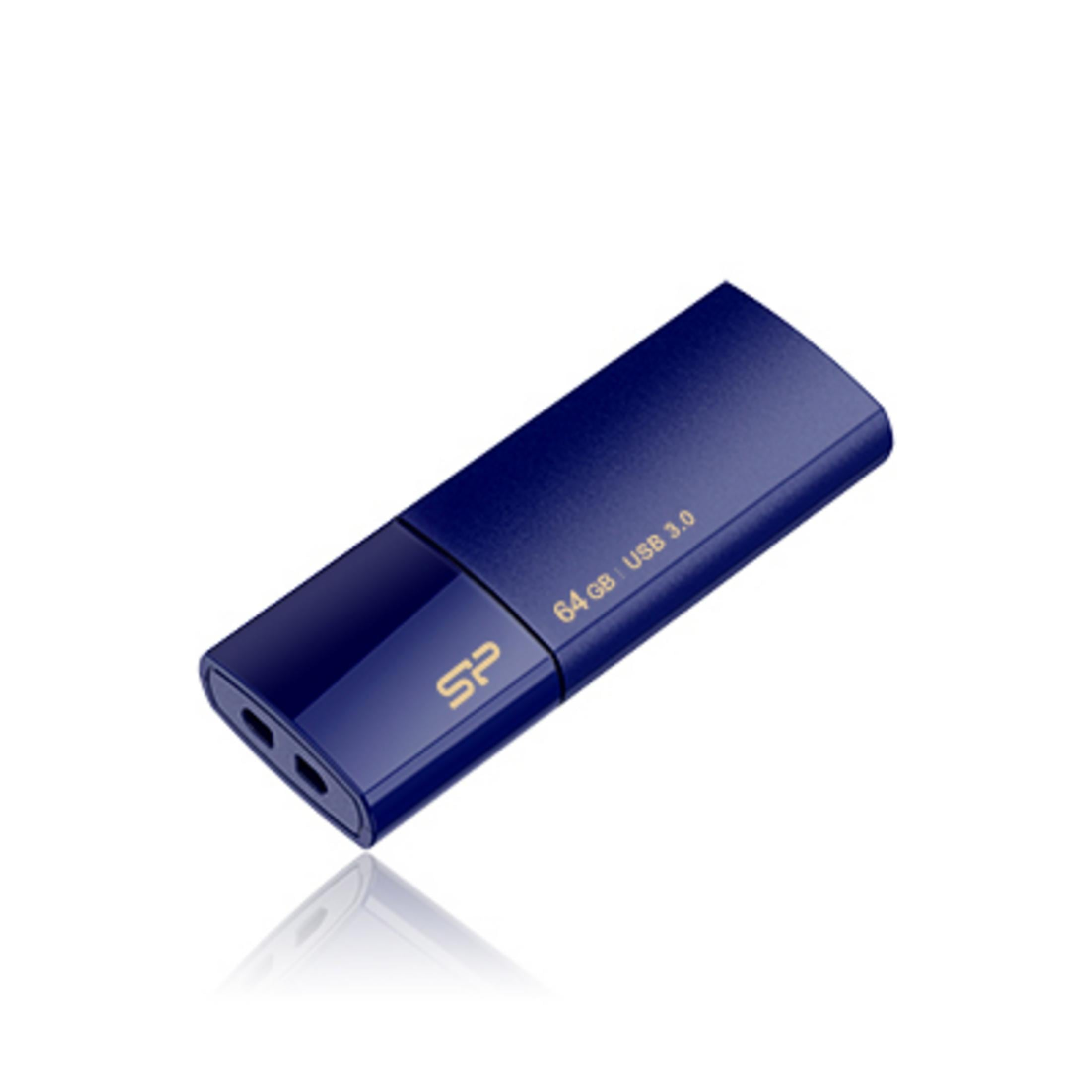 Un'unità flash USB blu scuro da 64 GB USB 3.0 con logo SP.