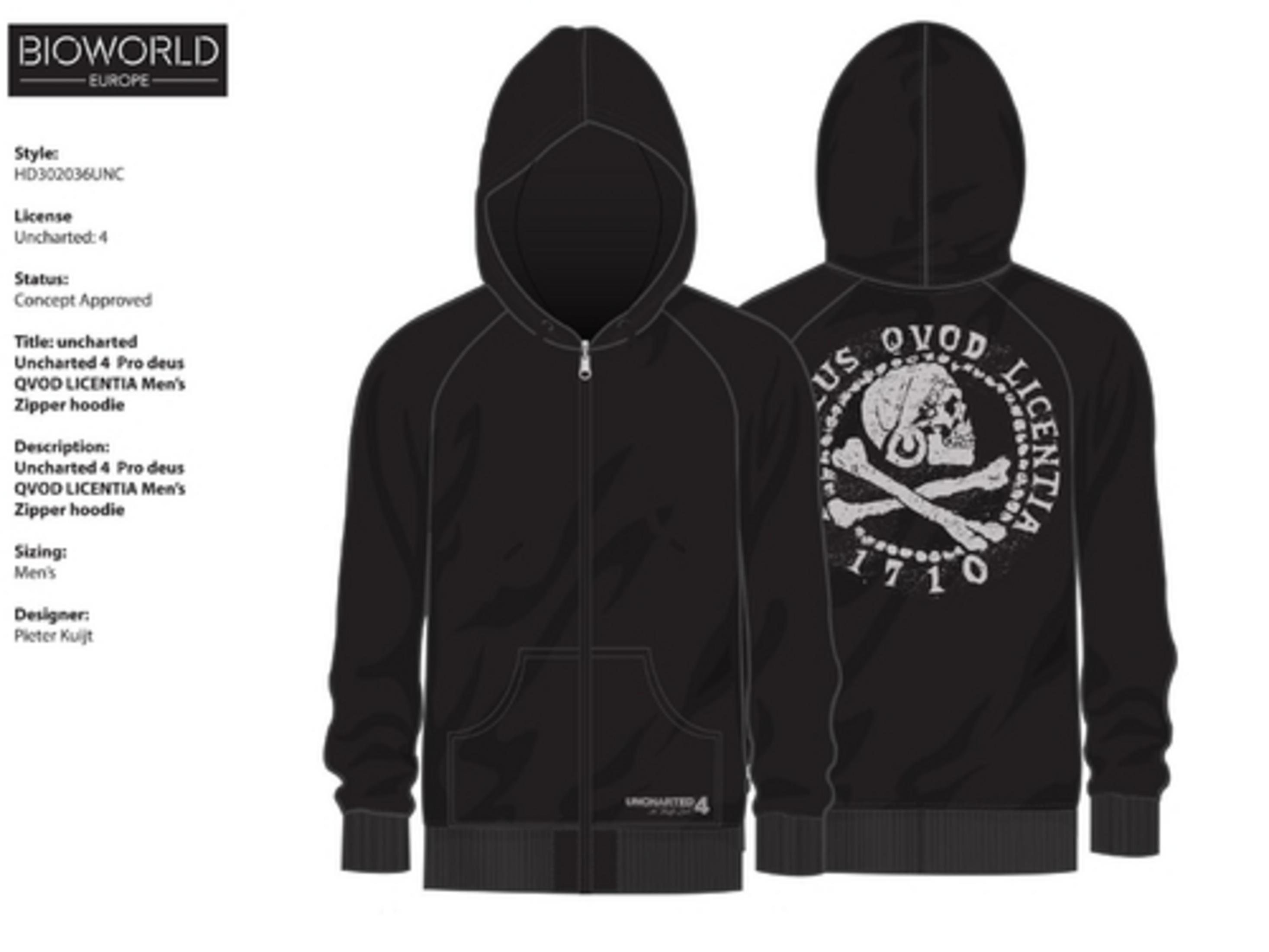 Schwarzer Kapuzenpullover mit Reißverschluss, vorne und hinten mit Totenkopf-Design.