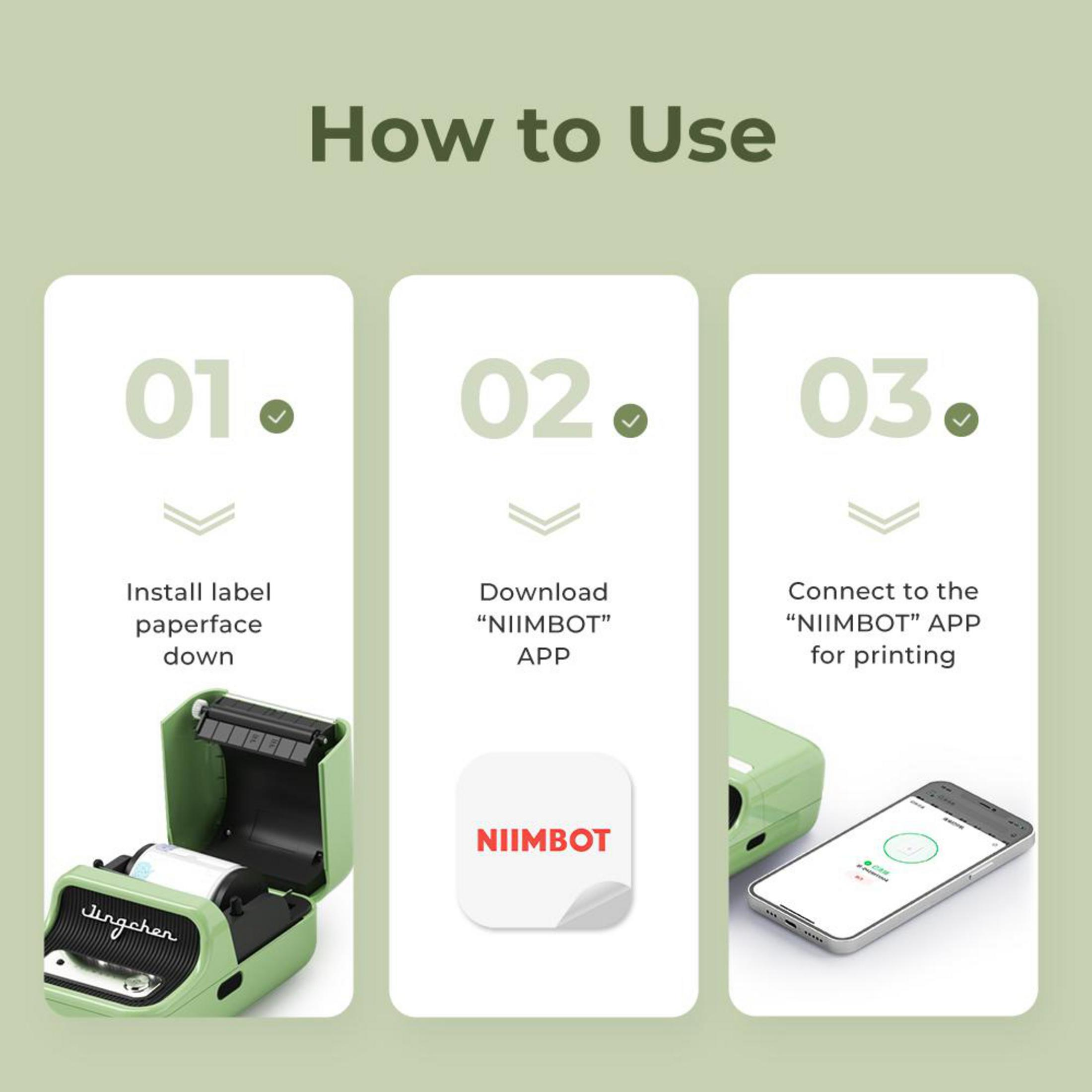 Come usare: Installare etichetta, scaricare app, connettersi all'app.