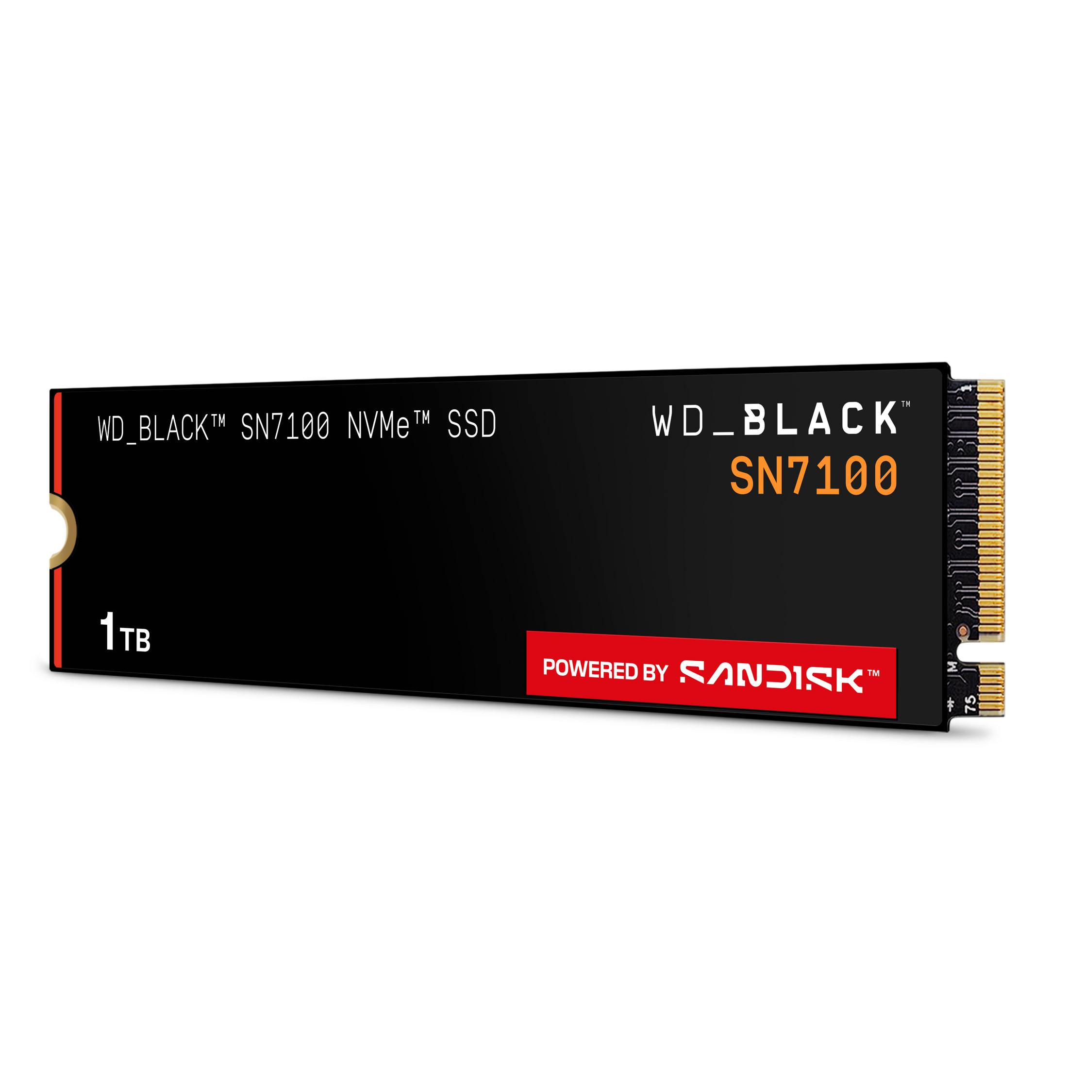 Un SSD NVMe WD_BLACK SN7100 nero da 1 TB, con tecnologia SanDisk.