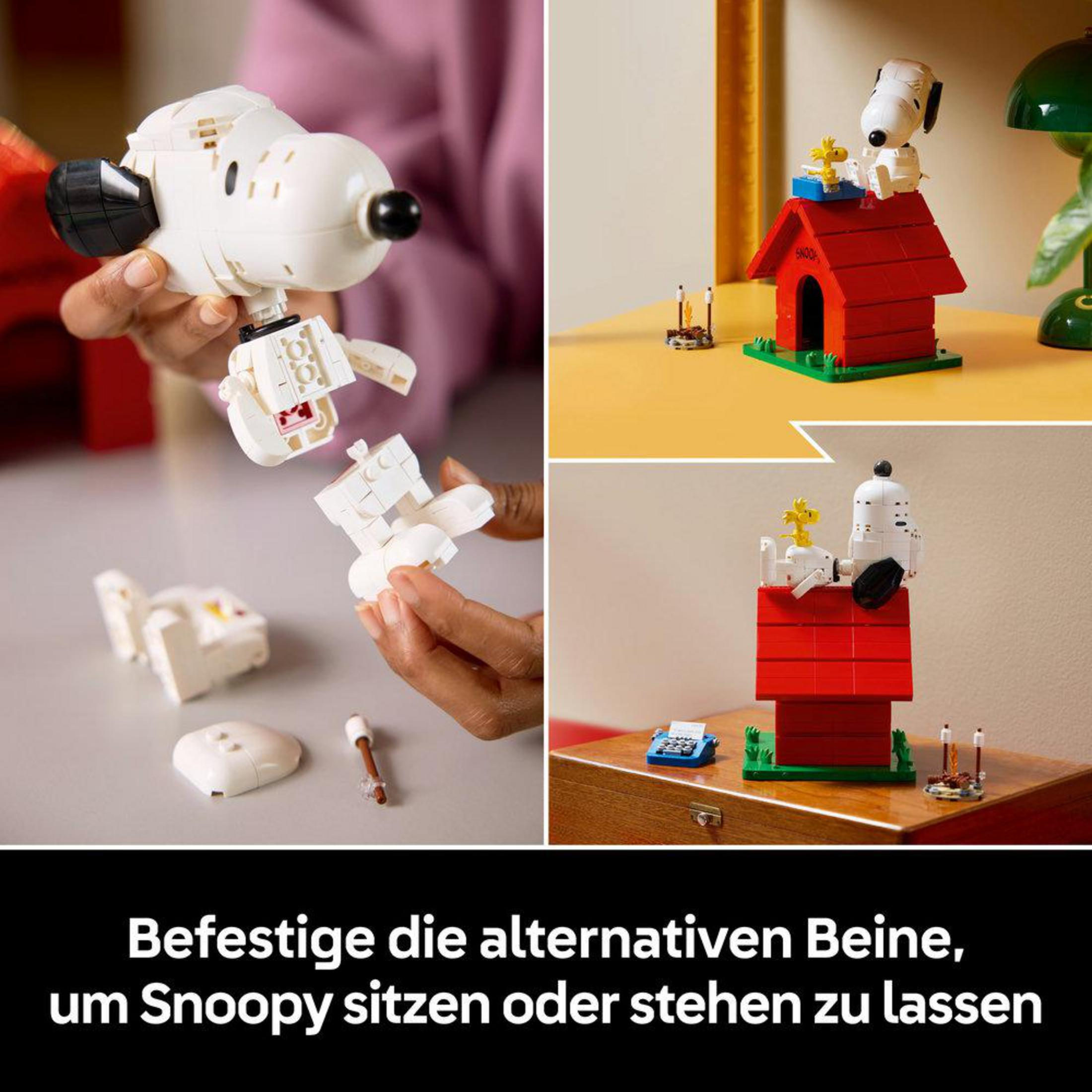 Attacca le gambe alternative per far sedere o stare in piedi Snoopy.