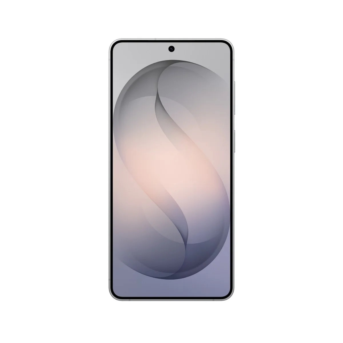 Uno smartphone argentato con uno sfondo stilizzato a onde.