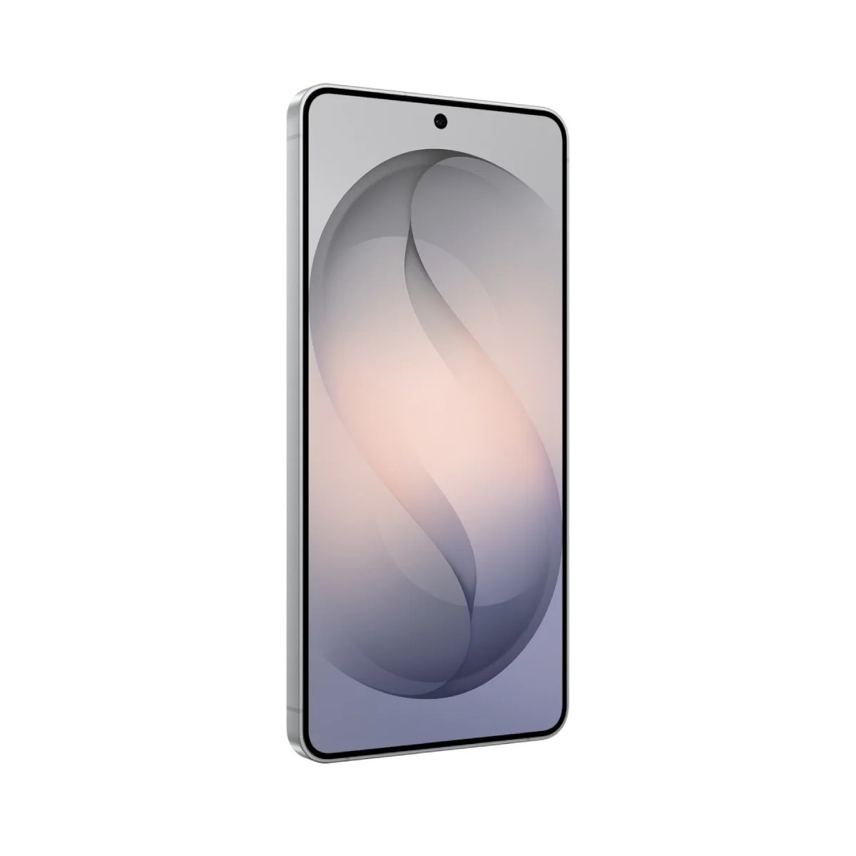 Uno smartphone argentato con uno sfondo astratto e colorato sullo schermo.