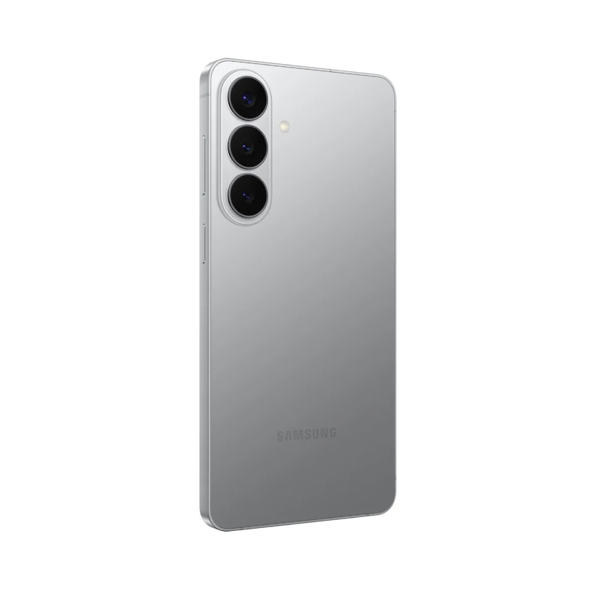 Retro di uno smartphone argentato con tre obiettivi e il logo Samsung.