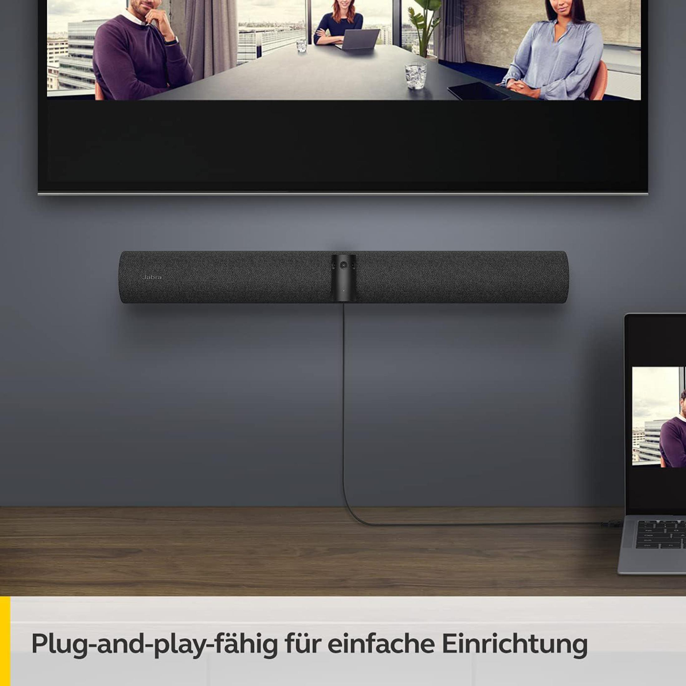 Konferenzkamera mit Laptop und Bildschirm für Videokonferenzen