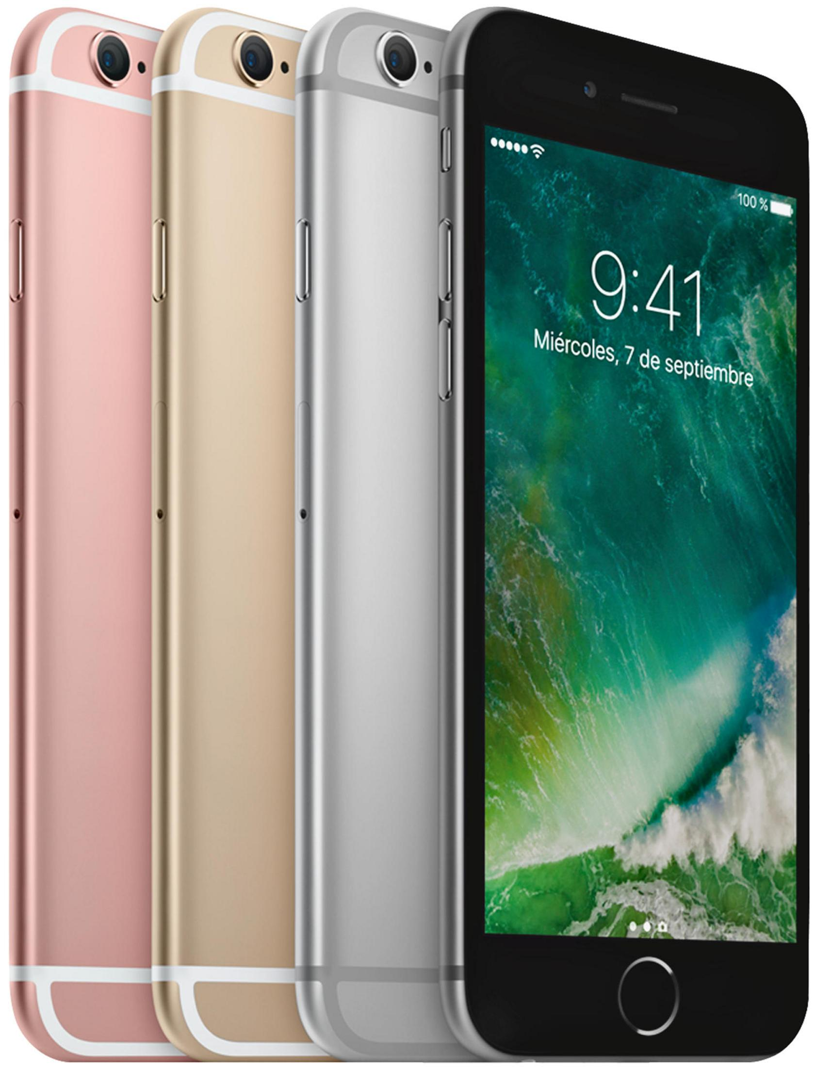 Quattro iPhone in oro rosa, oro, argento e nero affiancati.