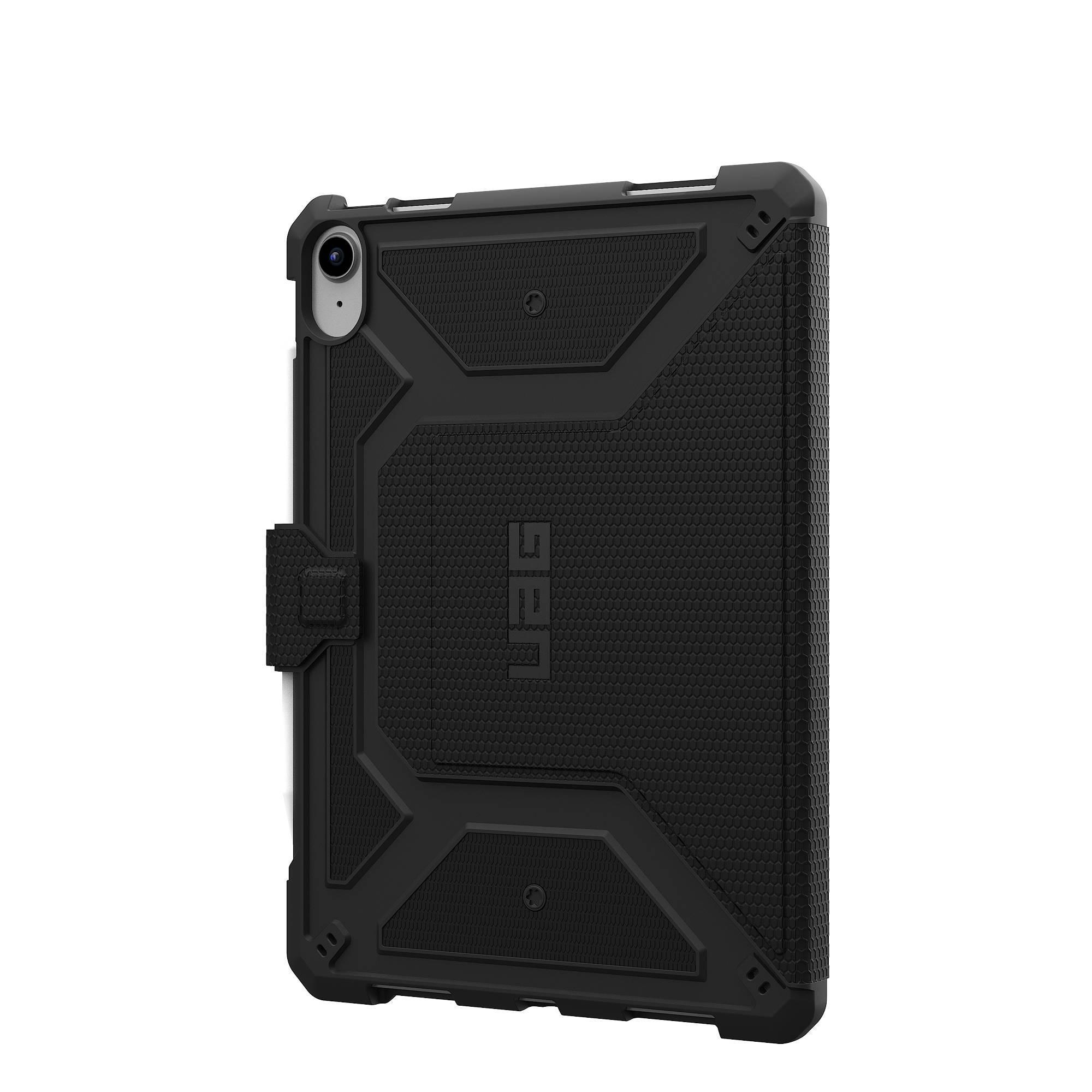 Schwarze Tablet-Hülle mit gummiertem Griff und UAG-Logo.