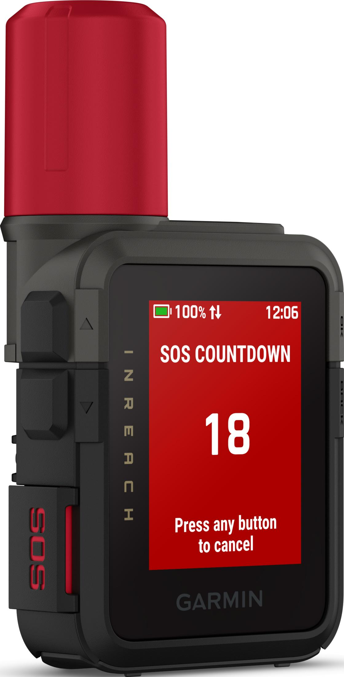 Garmin SOS Gerät mit Countdown auf dem roten Display, 18 Sekunden verbleibend.