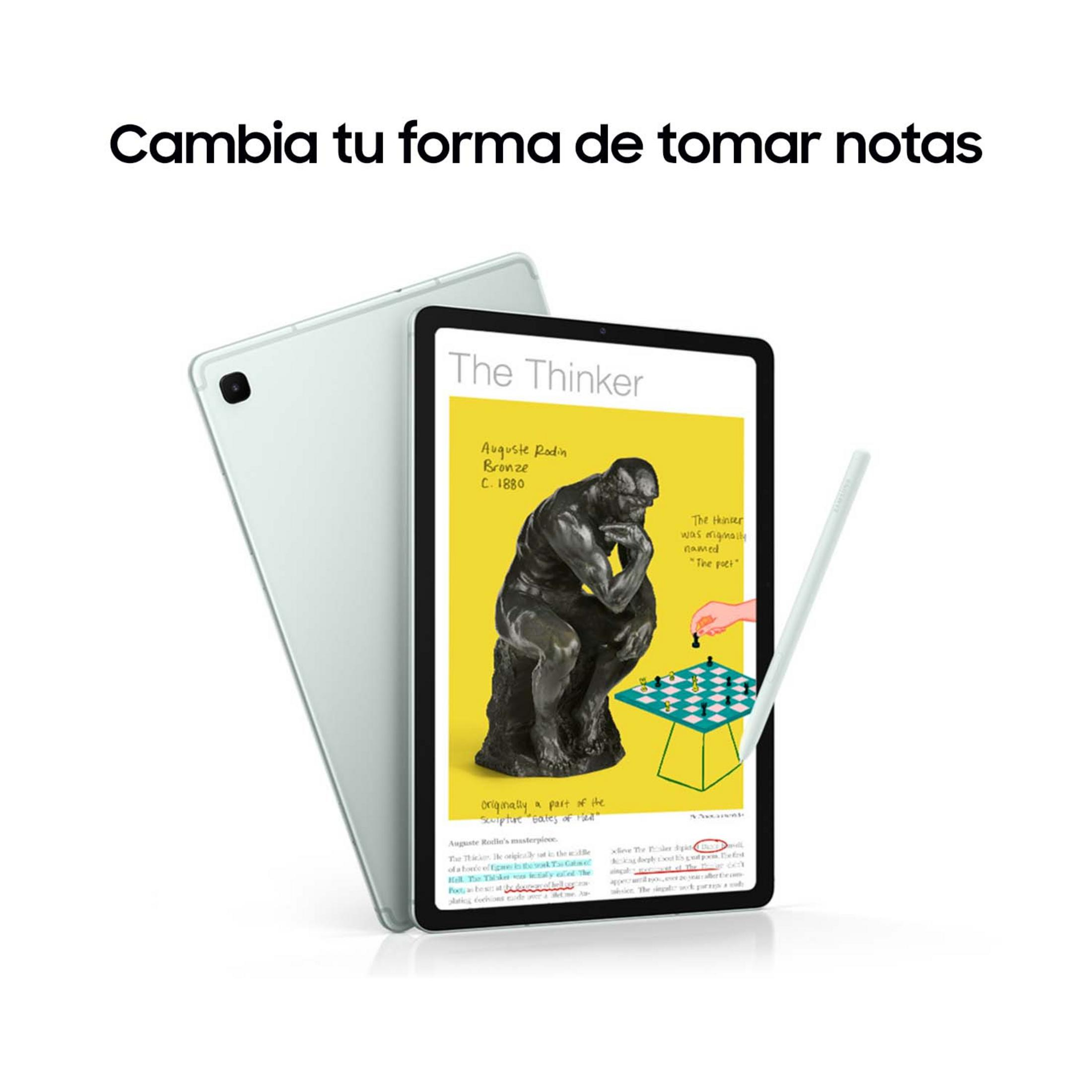 Ein Tablet mit einem Stift zeigt "Der Denker" von Rodin und Schachfiguren.