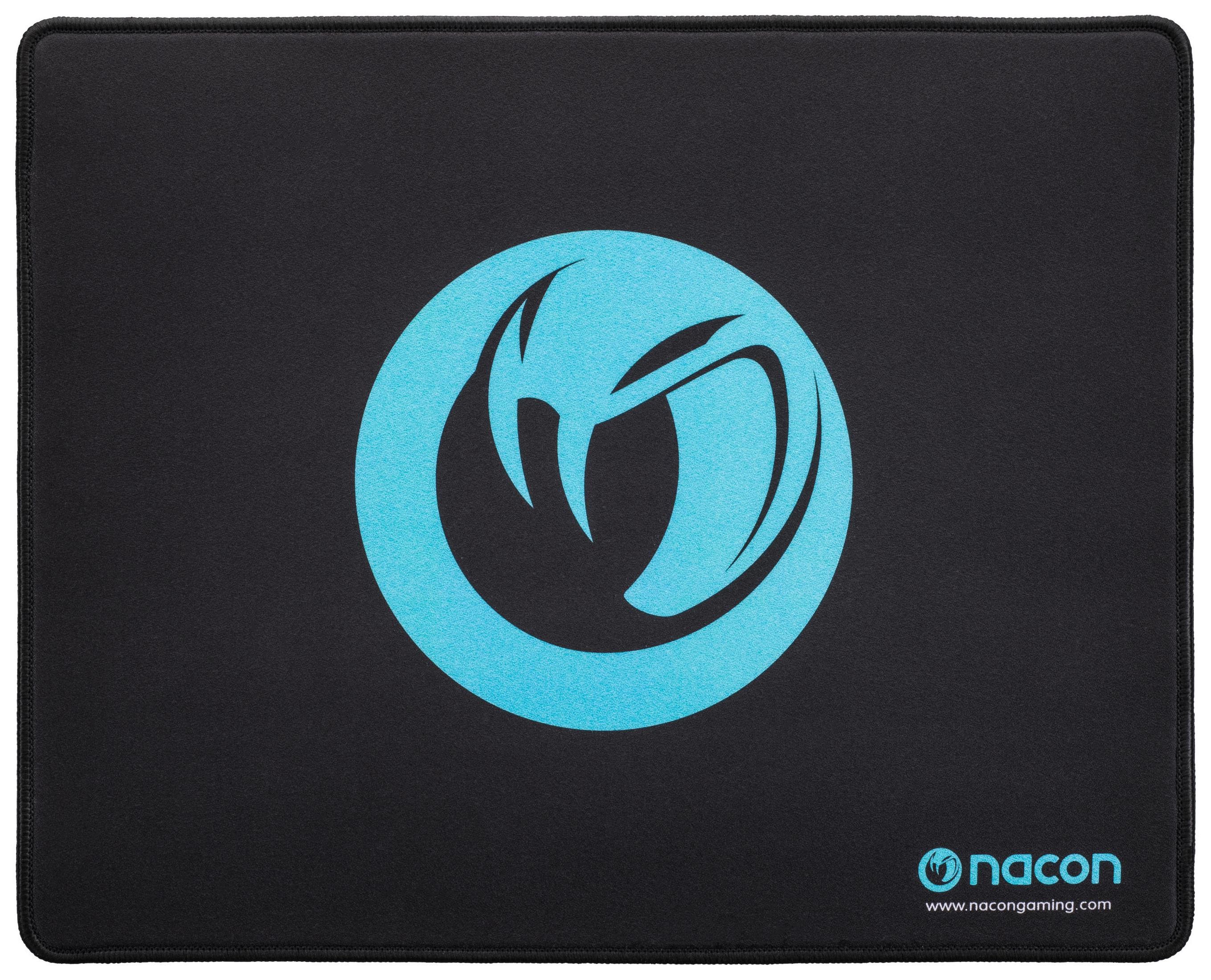 Tappetino per mouse nero con logo Nacon blu e indirizzo web.