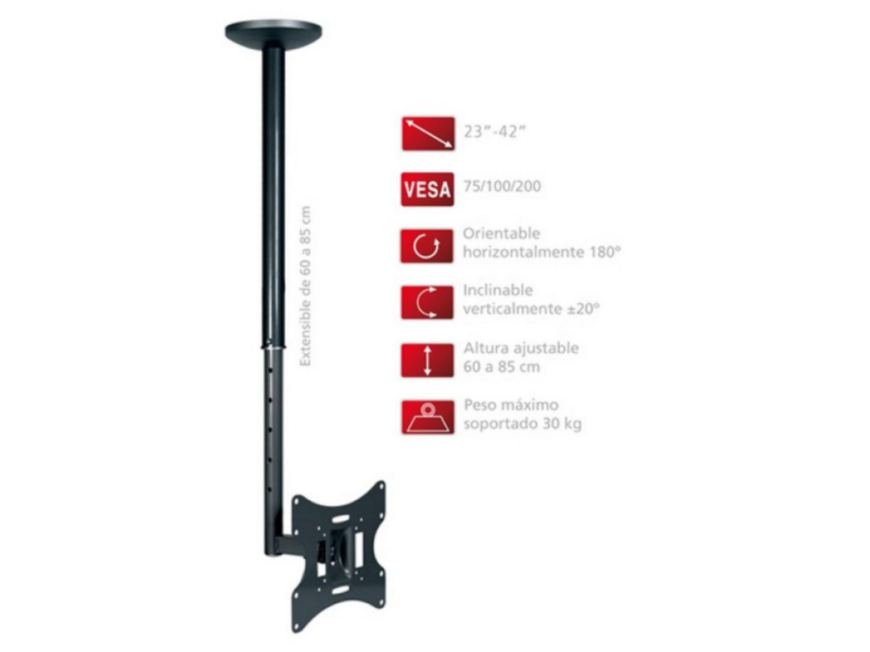 Soporte de techo negro para TV, 23-42 pulgadas, altura ajustable 60-85cm.