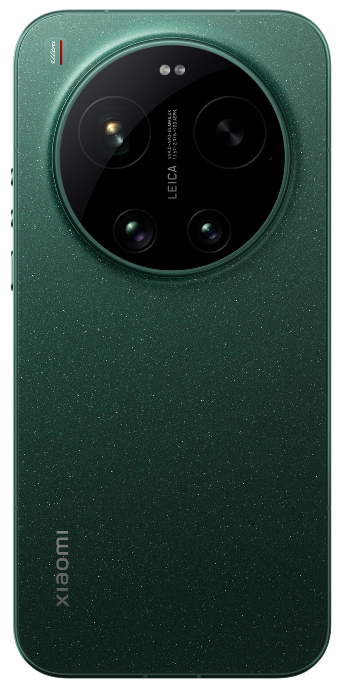 Tył zielonego smartfona Xiaomi z modułem aparatu Leica.