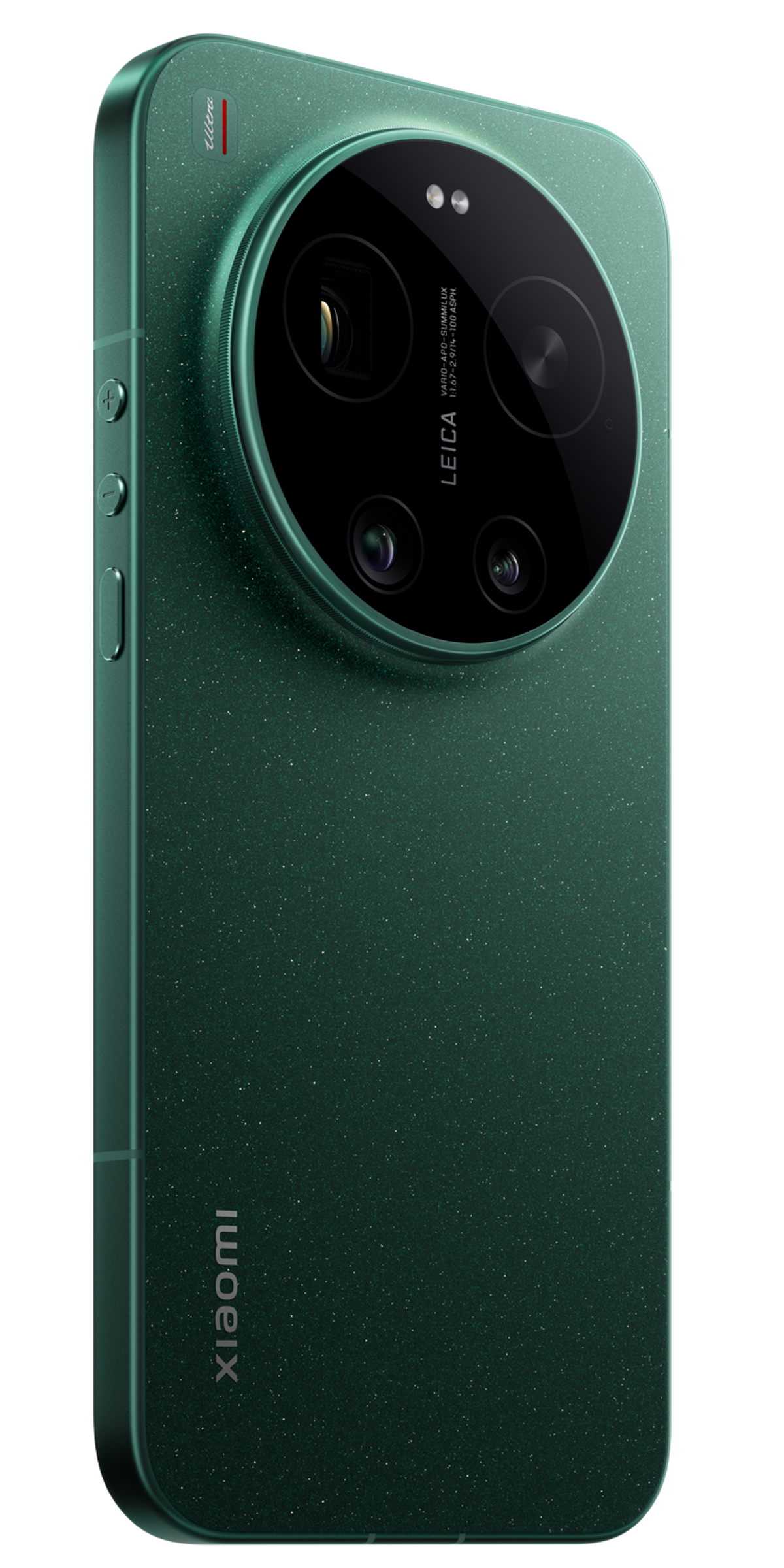 Tył zielonego smartfona z aparatem i logo Xiaomi.