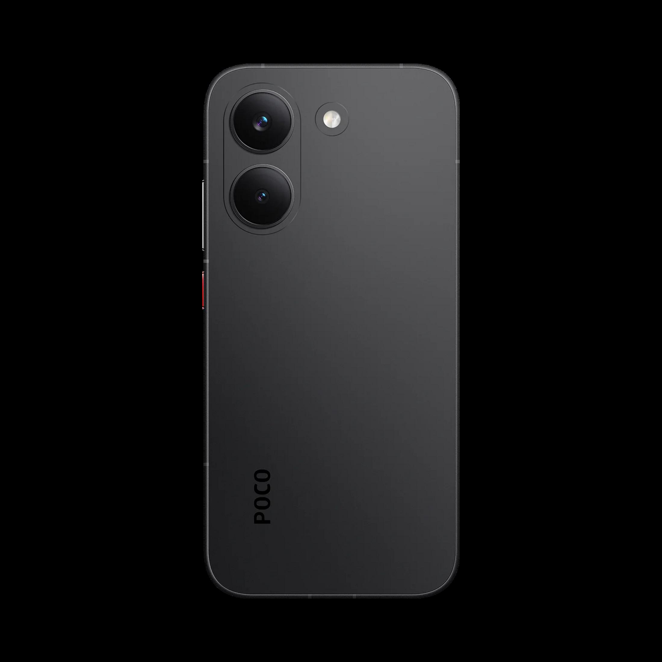 Dunkelgraues Smartphone mit zwei Kameralinsen und Blitz auf der Rückseite.