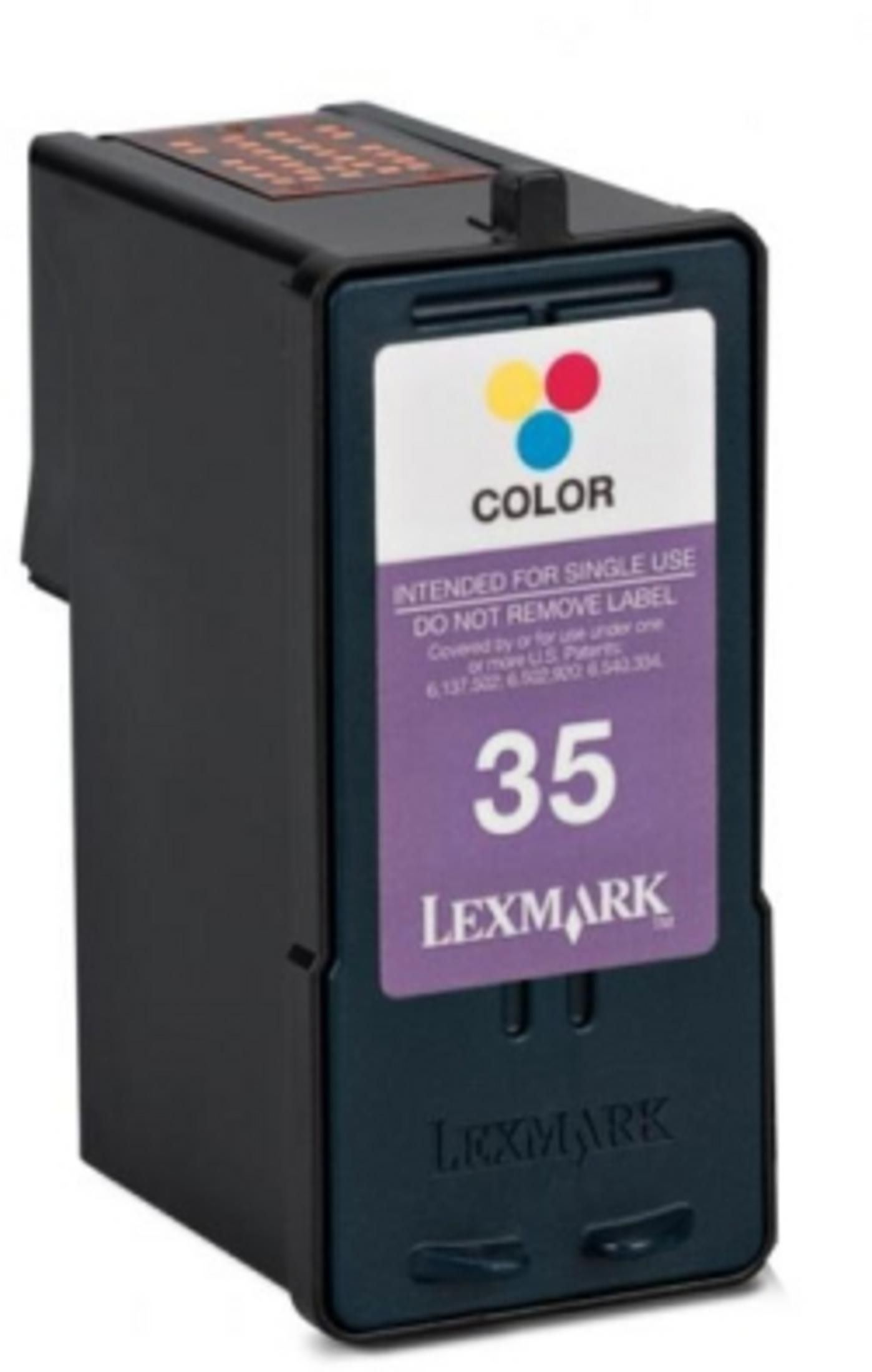 Cartuccia d'inchiostro a colori Lexmark 35 nera per uso singolo.