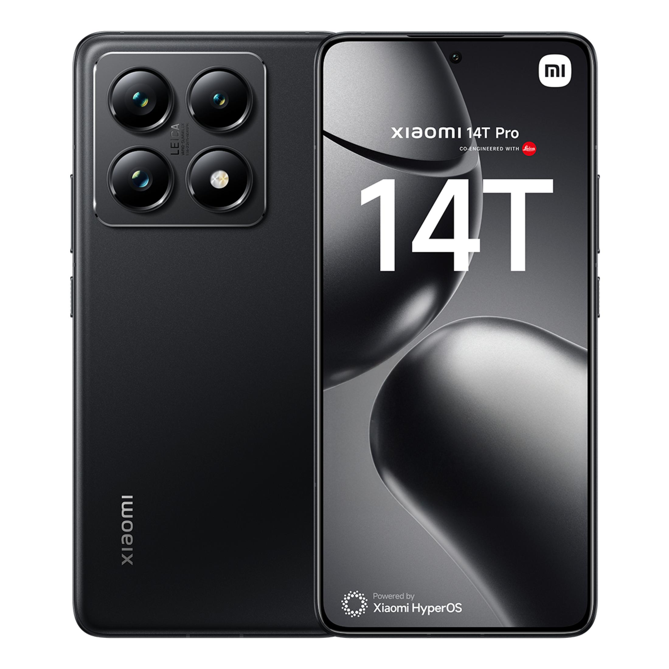 Schwarzes Xiaomi 14T Pro Smartphone mit Leica-Kamera und 14T-Logo.