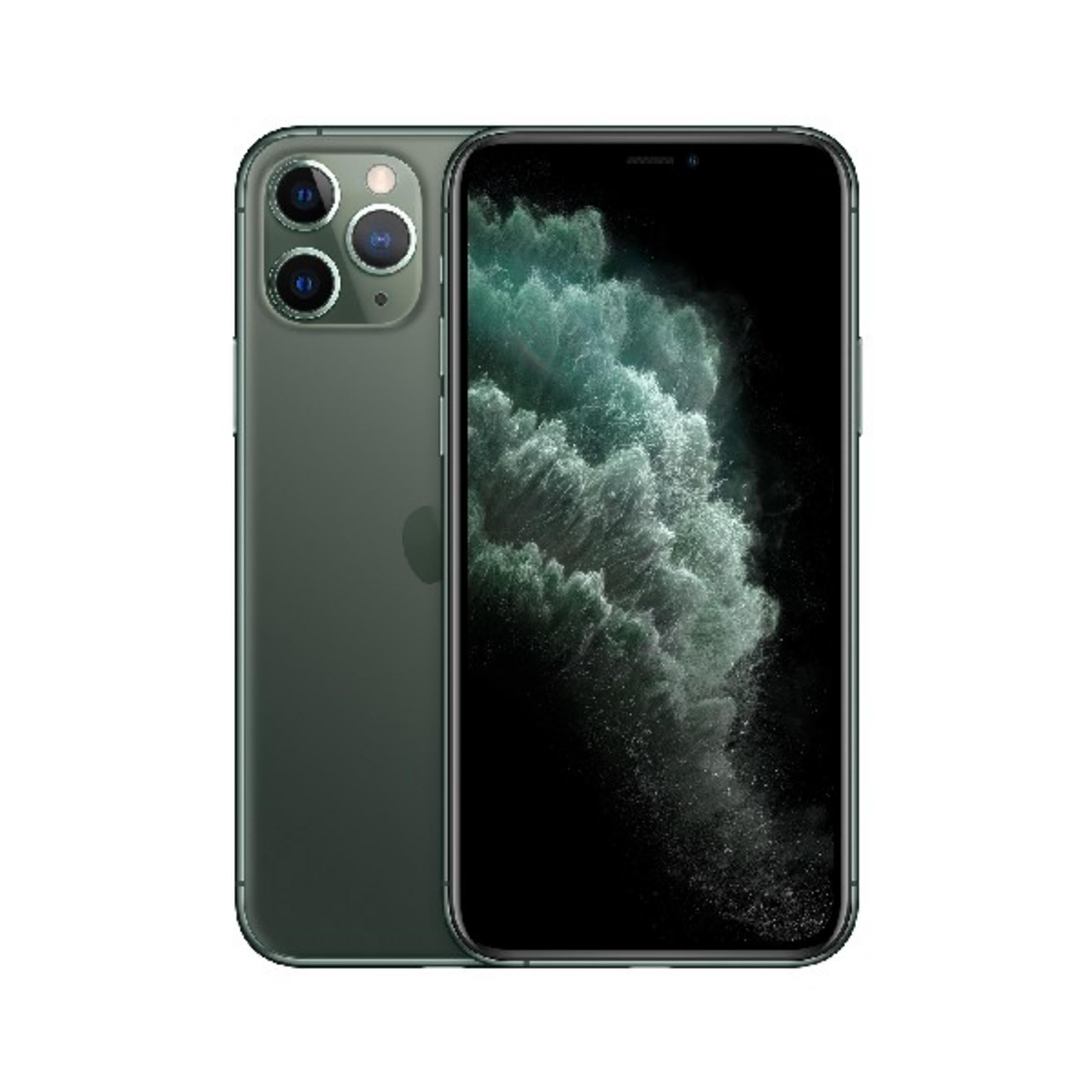 Ciemnozielony iPhone 11 Pro z trzema aparatami z tyłu.