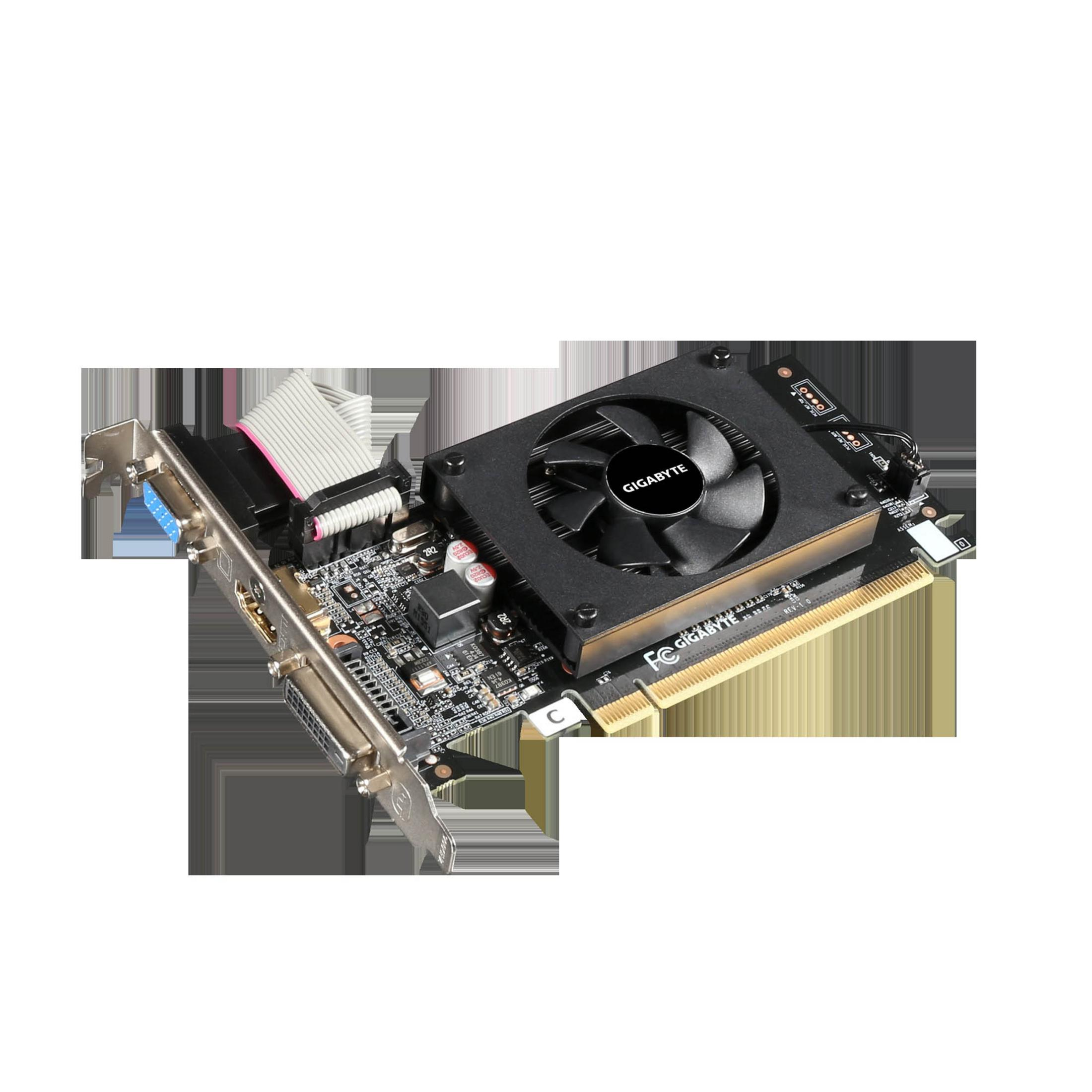 Une carte graphique d'ordinateur avec un ventilateur et un logo Gigabyte.
