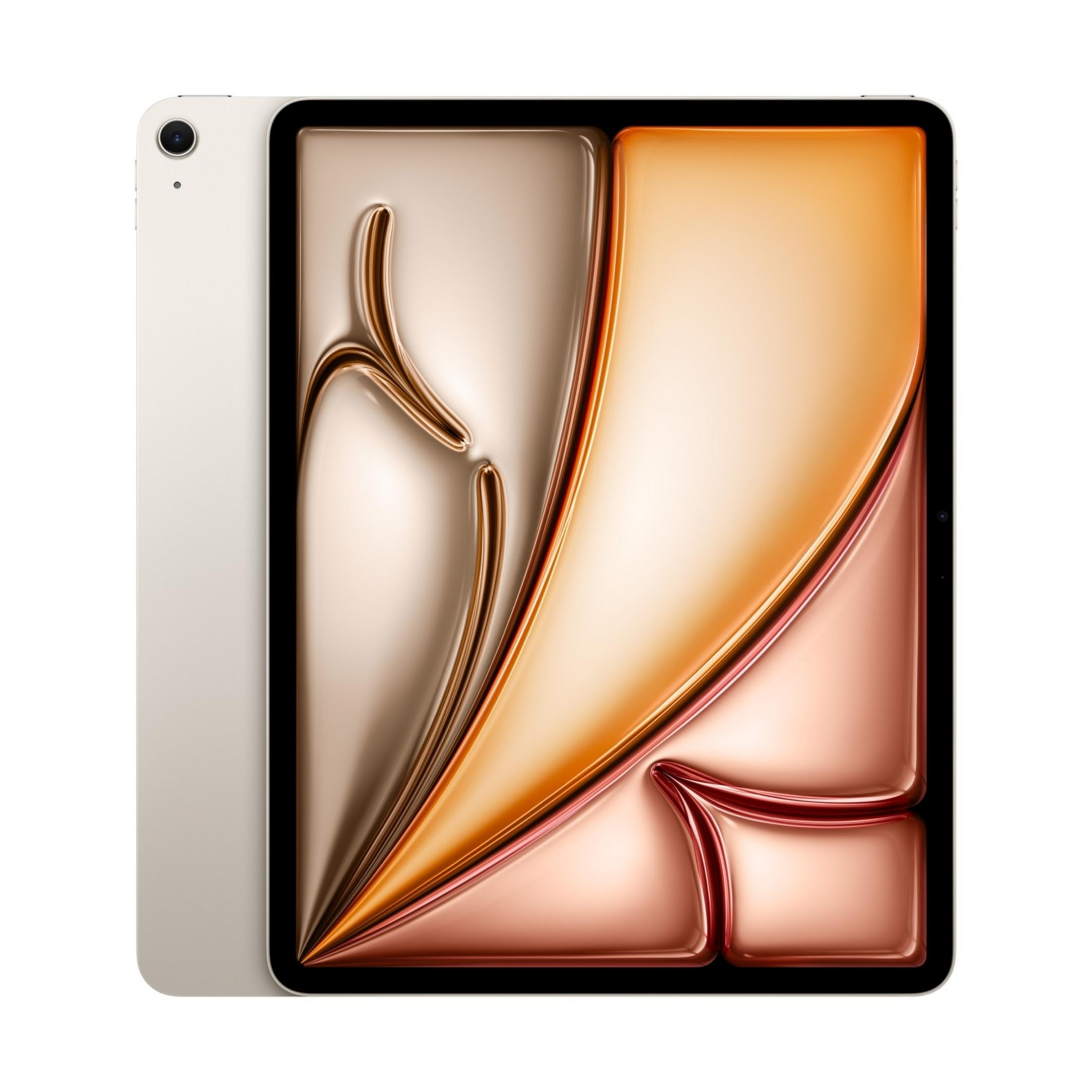 Un tablet oro chiaro con un design astratto e fluido sullo schermo.