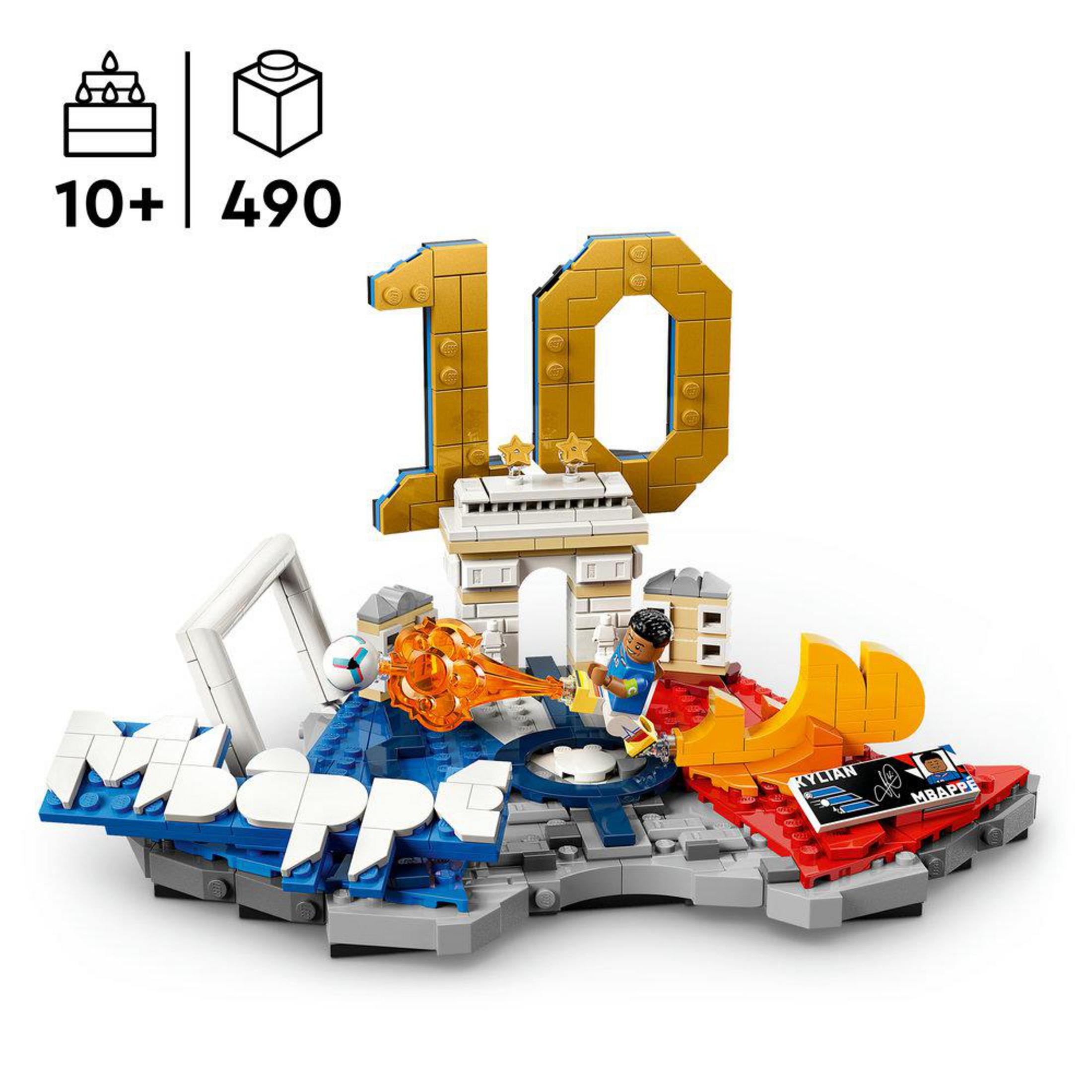 Futbolcu, Arc de Triomphe ve 10 rakamı içeren LEGO seti.