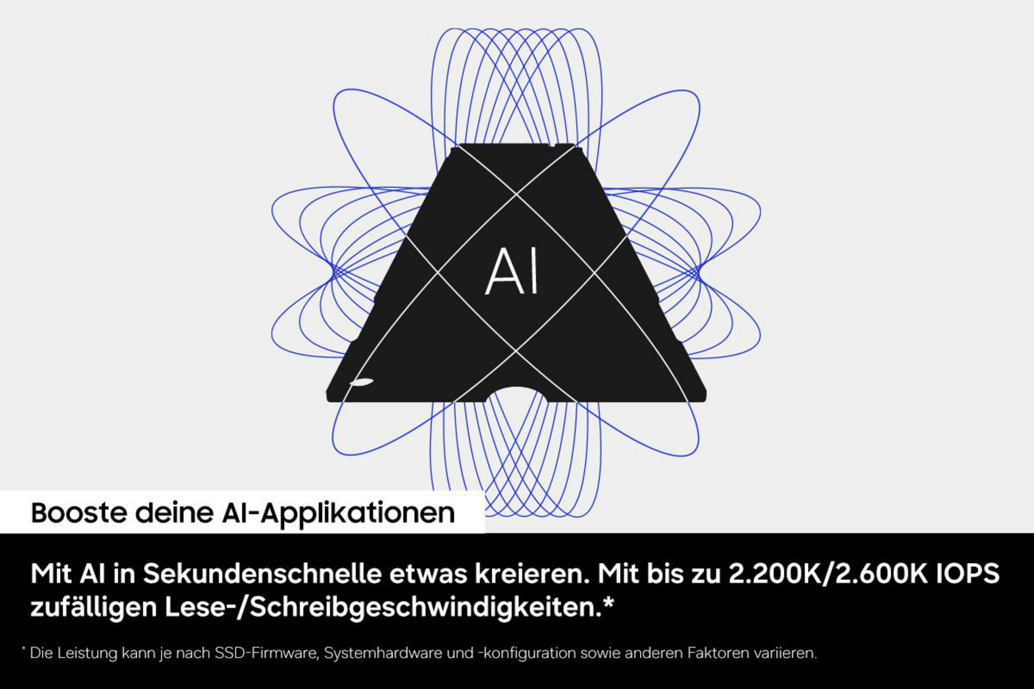 Grafica astratta con la scritta AI e linee ondulate blu.