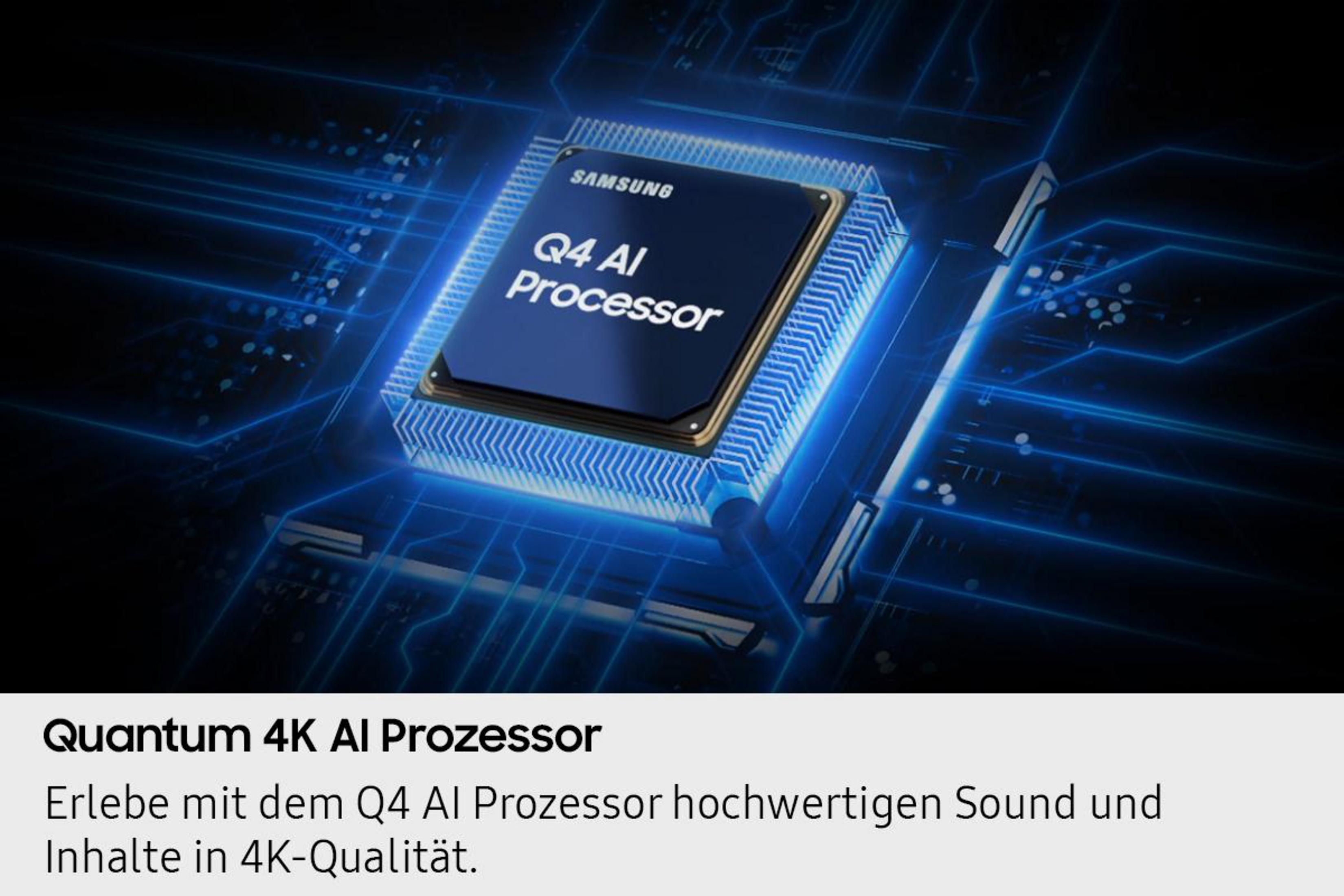 Samsung Q4 AI Prozessor auf blauem Stromkreis-Hintergrund.