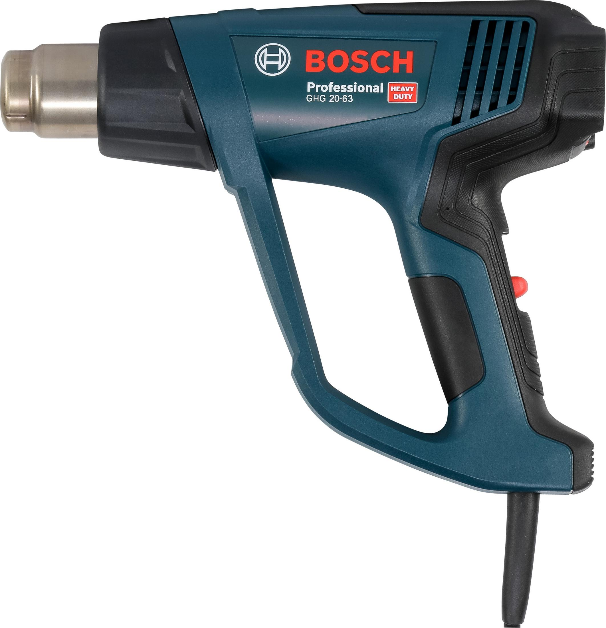 Una pistola termica Bosch blu con ugello argentato e manico nero.