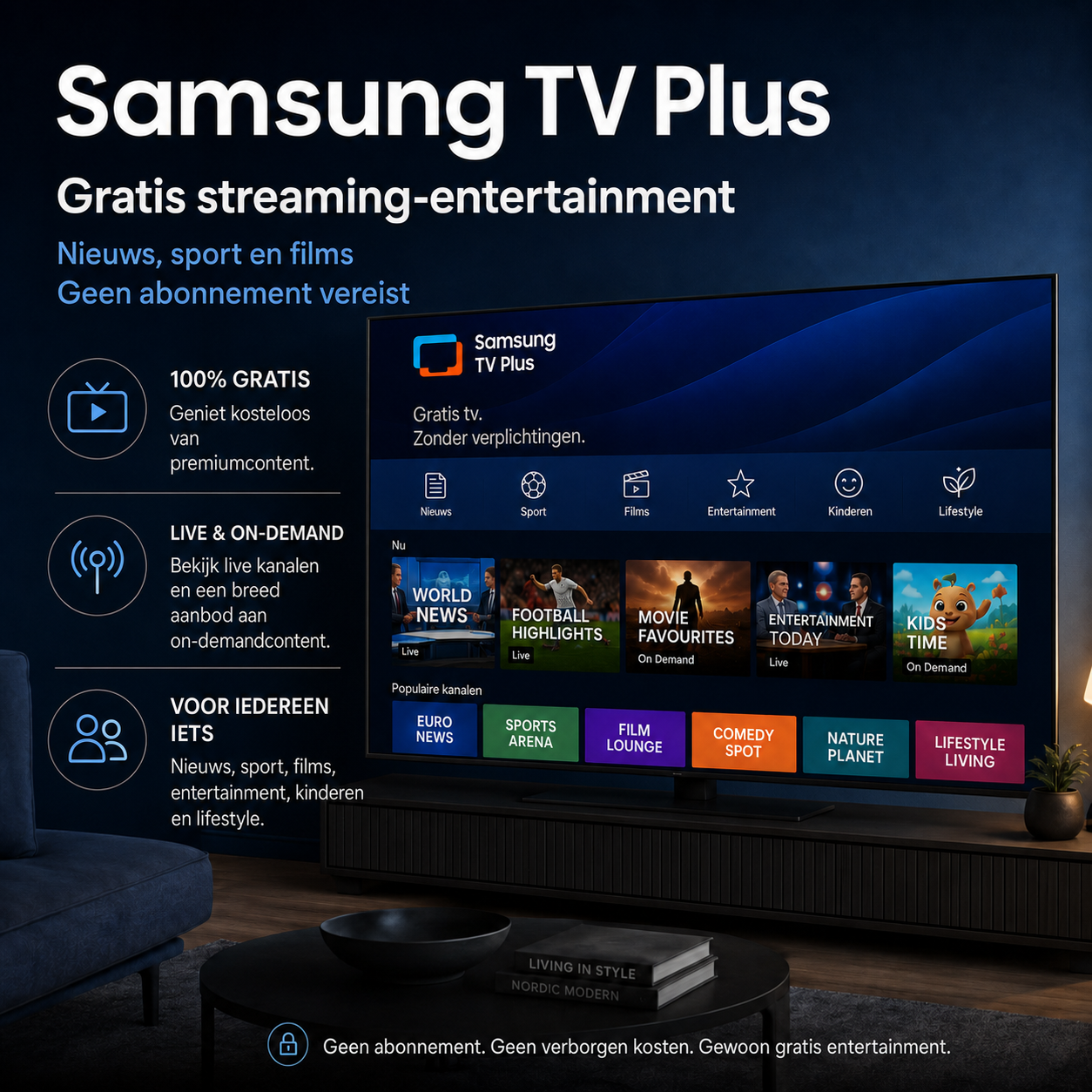 Samsung TV Plus: Gratis streaming entertainment met nieuws, sport en films.