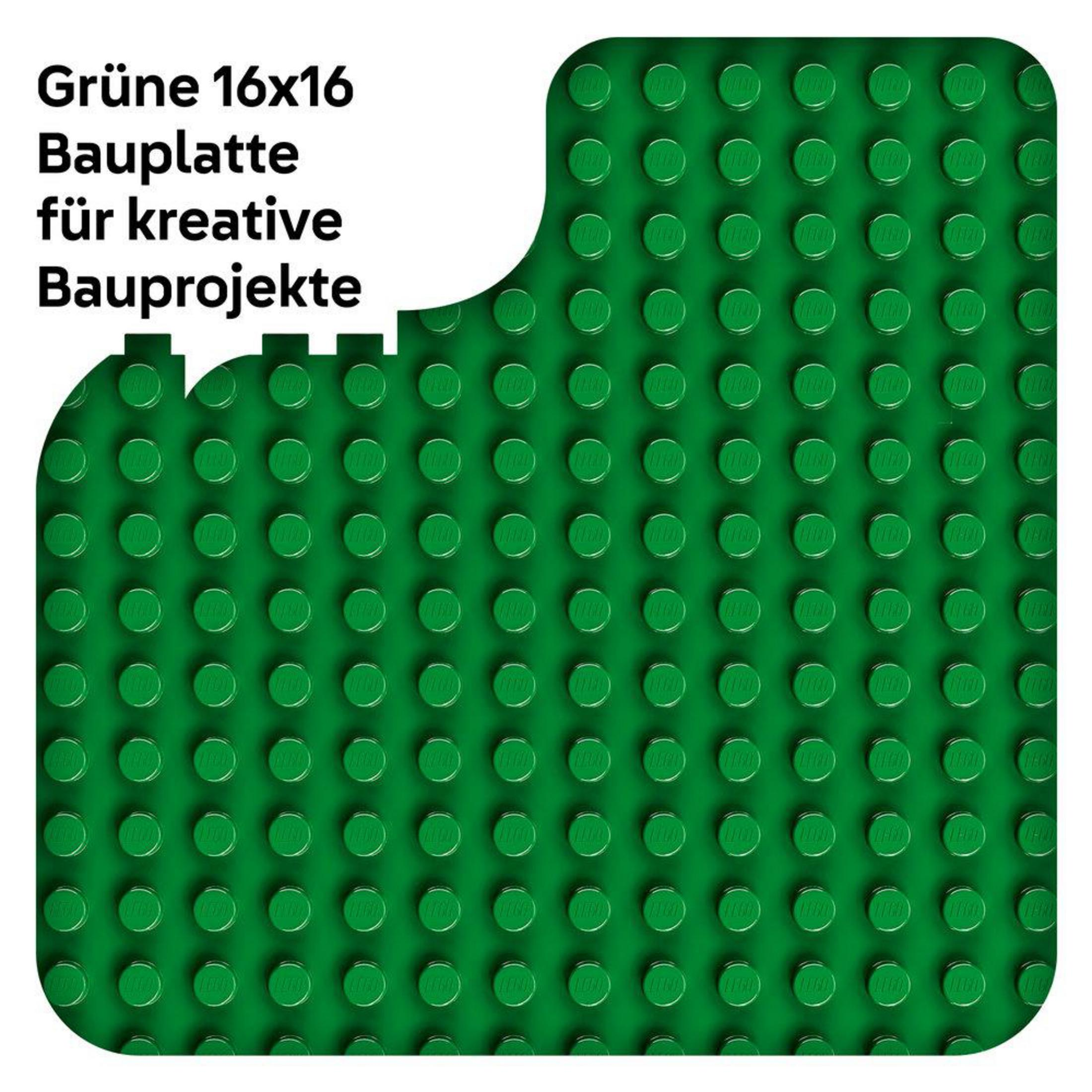 Base plate Lego verde 16x16 con bottoncini per progetti creativi.