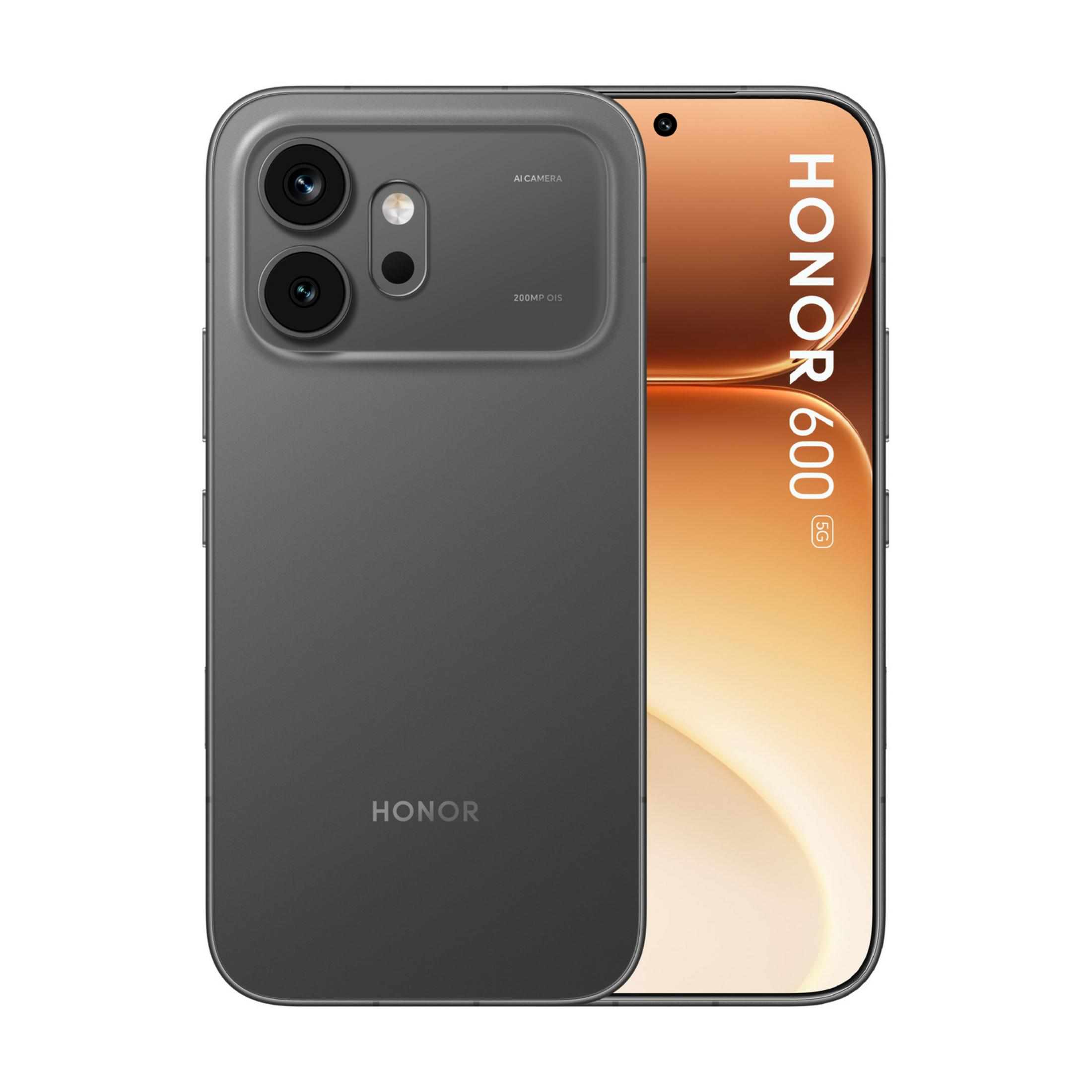 Un smartphone Honor 60 5G gris con cámara IA y 200MP OIS.