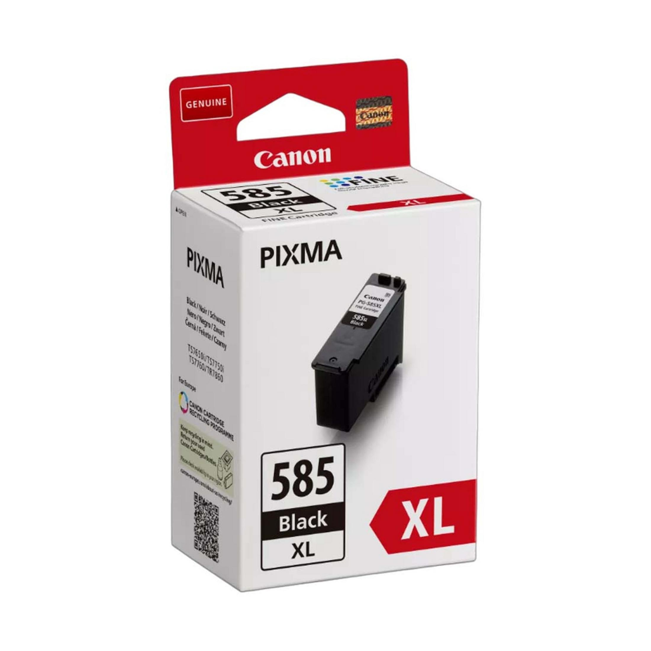 Scatola cartuccia inchiostro nero Canon 585 XL con cartuccia.
