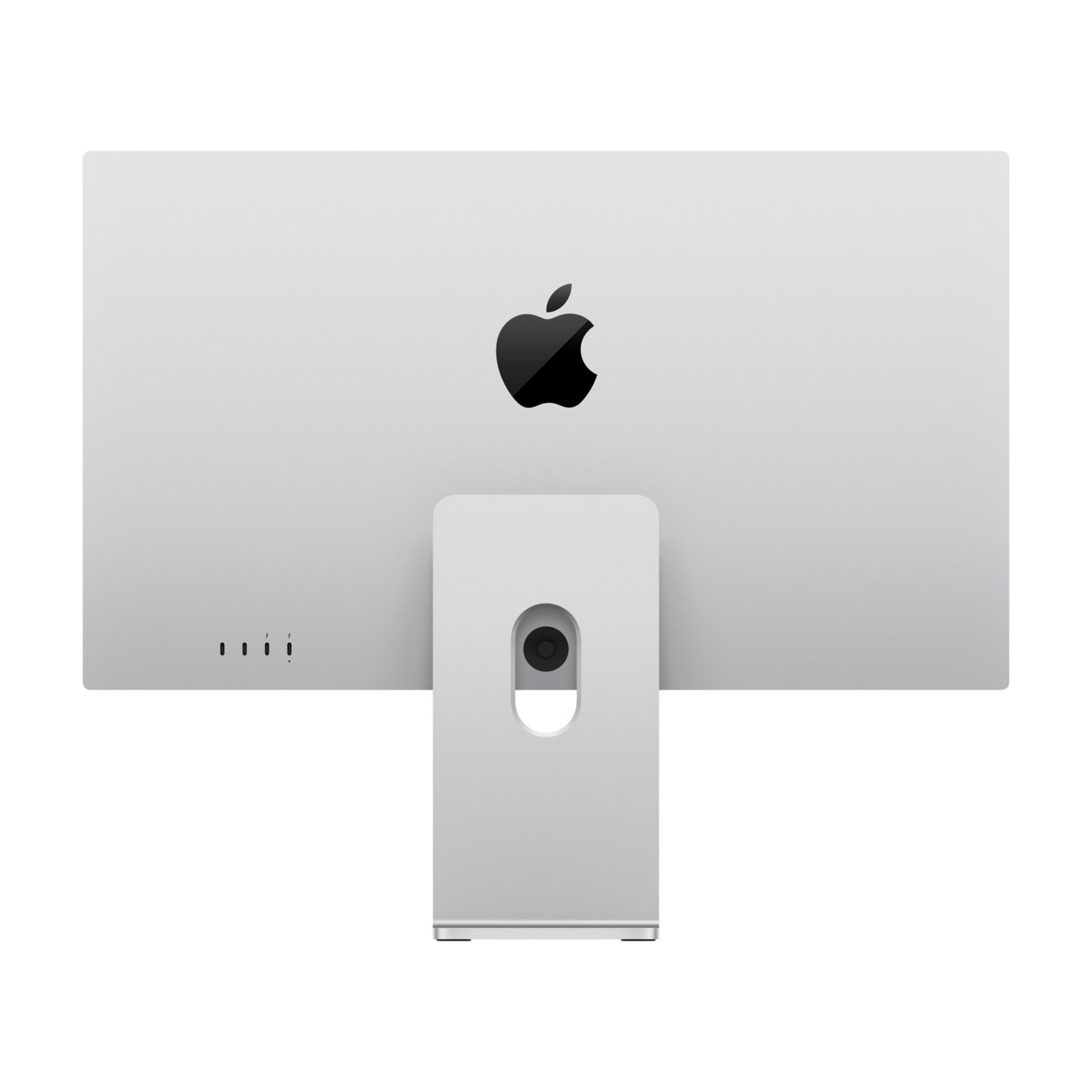 iMac argento con logo Apple e porte sul retro.