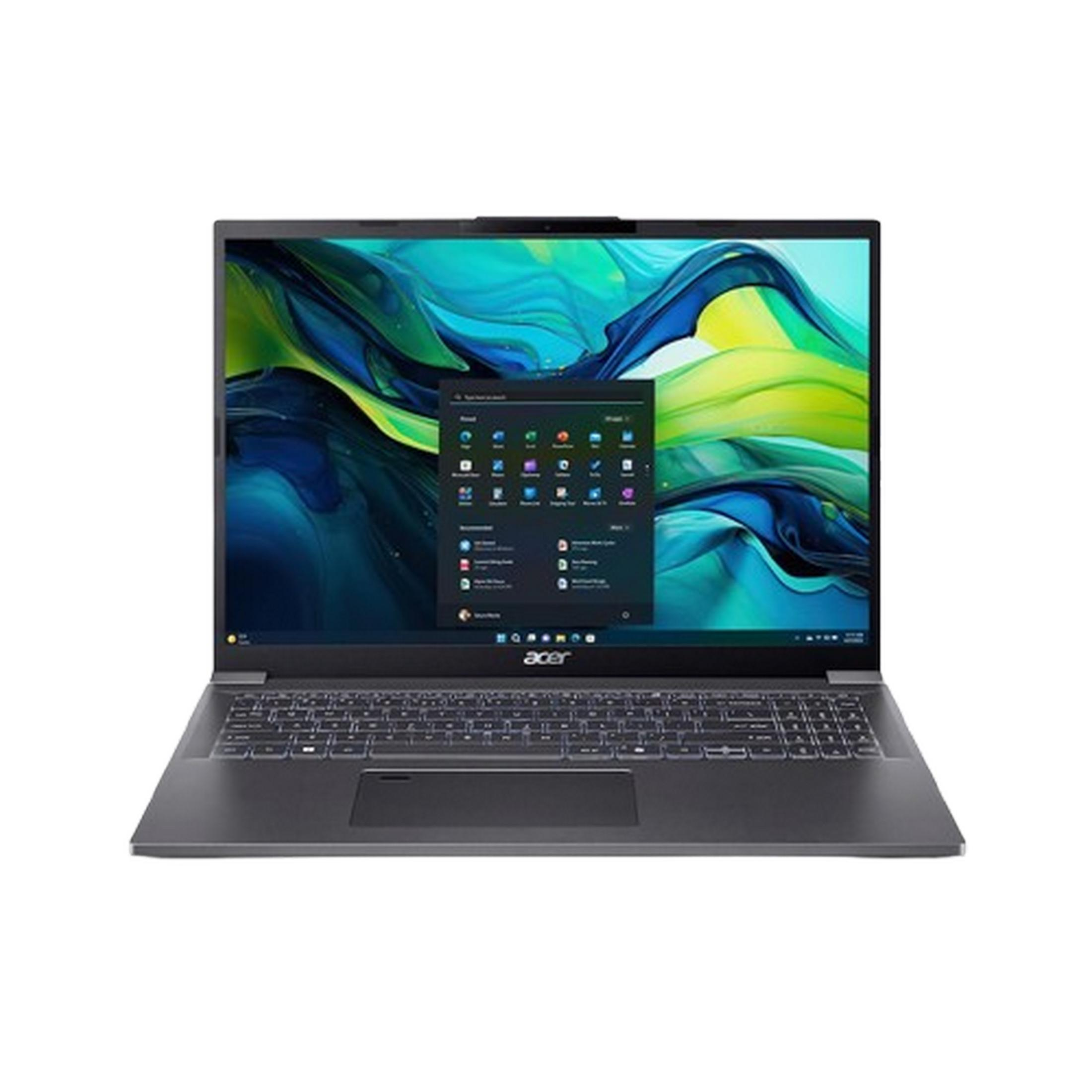 Un portátil gris cerrado con el logo de Acer y un teclado oscuro.