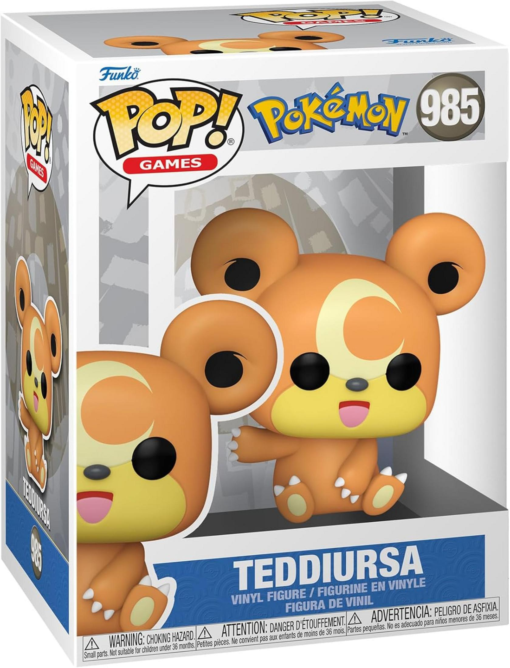 Figurine Funko Pop! en vinyle Teddiursa de Pokémon, numéro 985, dans sa boîte d'origine.