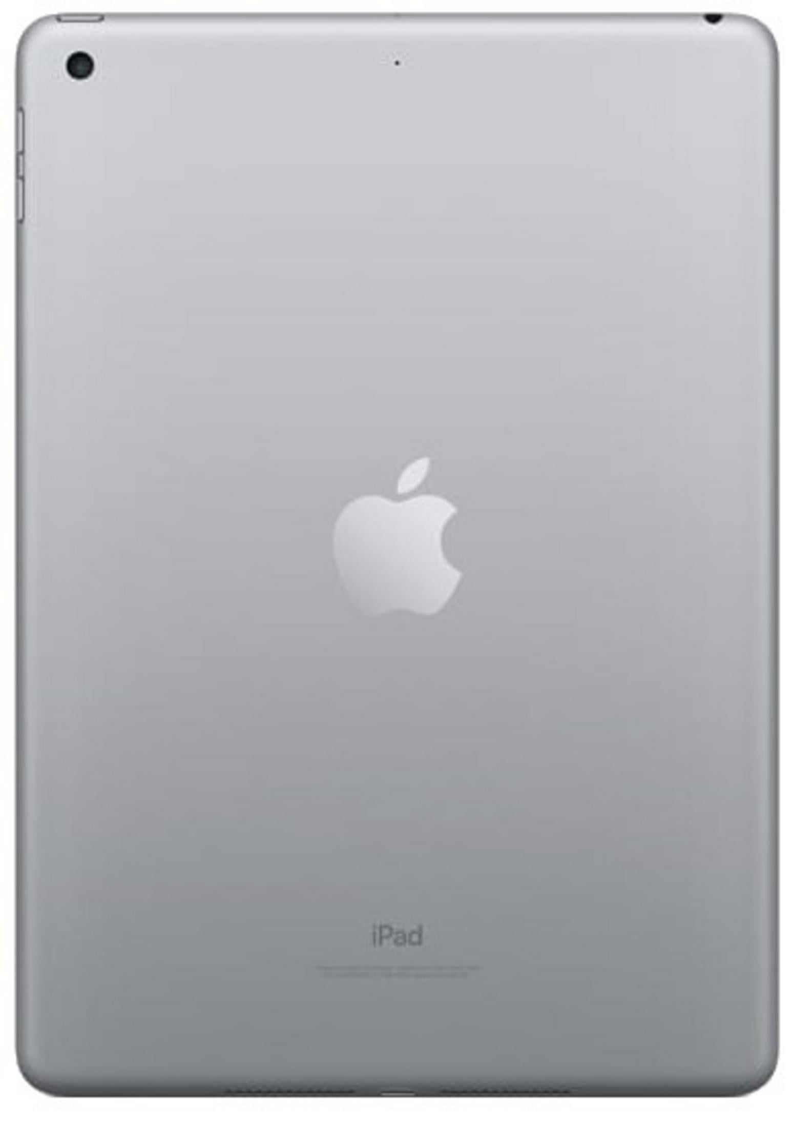 Retro di un iPad argentato con logo Apple e scritta 