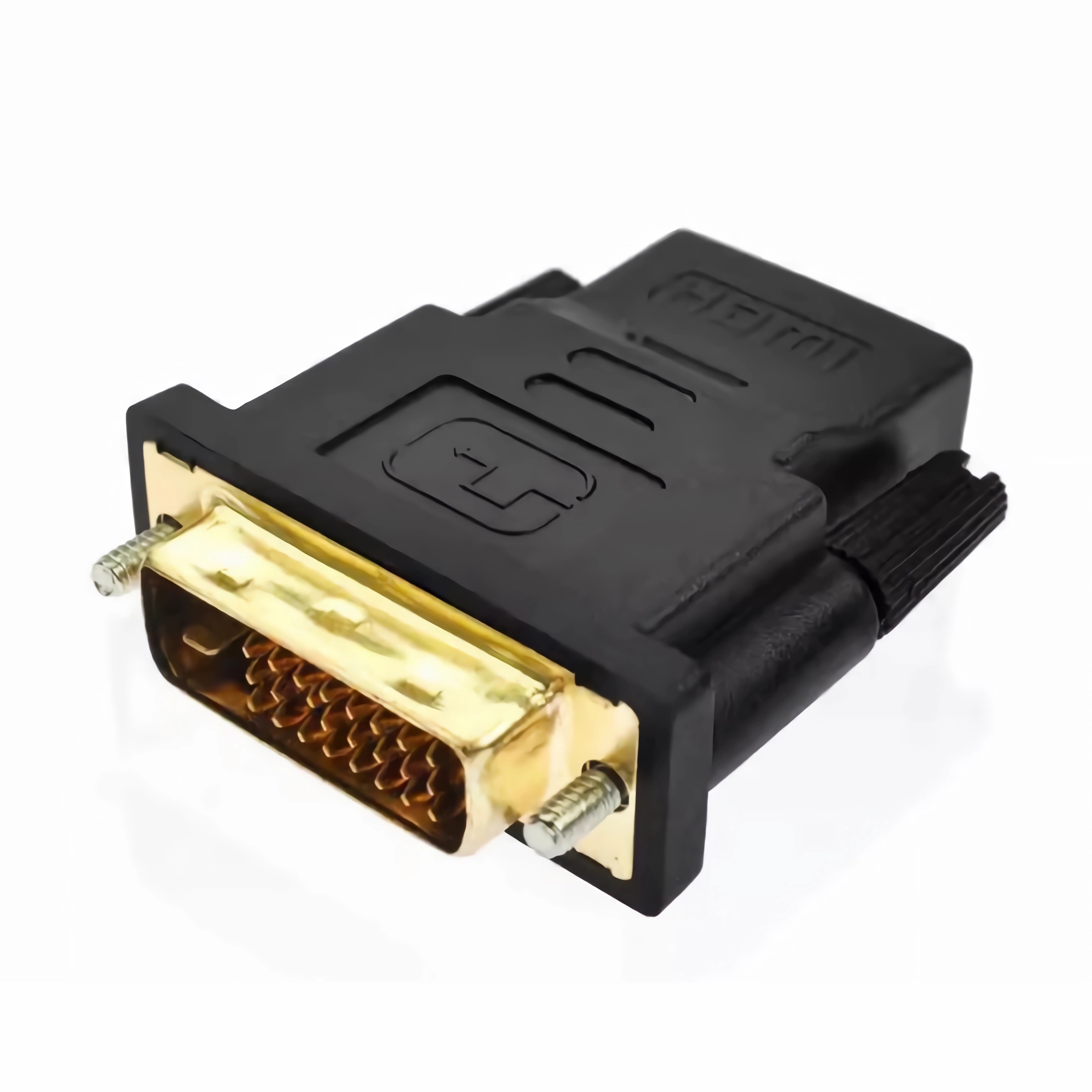 Schwarzer Adapter mit goldenen Kontakten und Rändelschrauben.