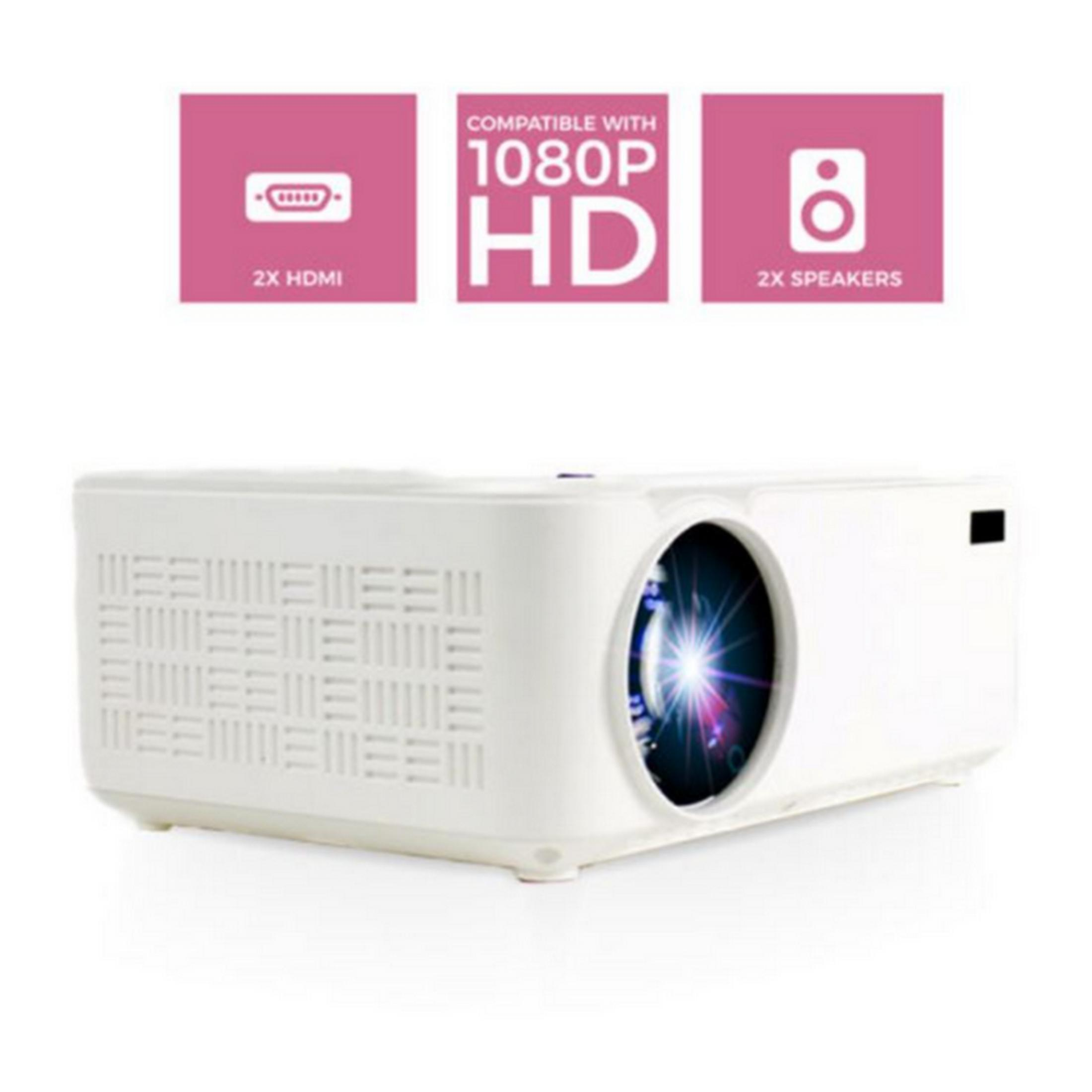 Proiettore bianco con 2 HDMI, 1080p HD e 2 altoparlanti.
