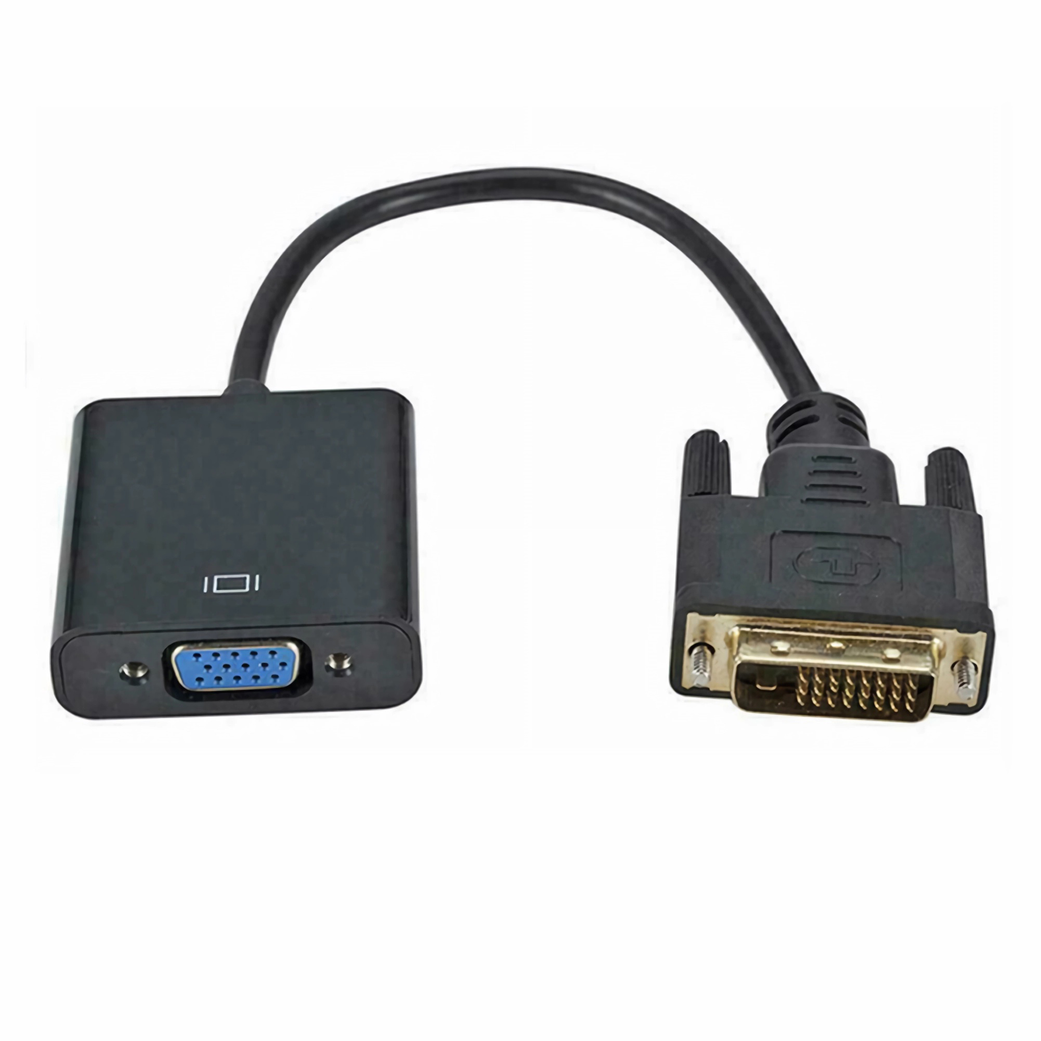 Ein schwarzes VGA-zu-DVI-Adapterkabel mit vergoldeten Anschlüssen.