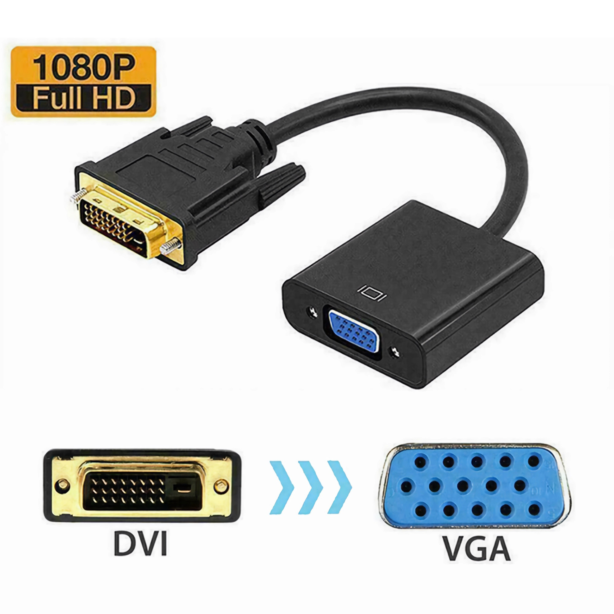 DVI-zu-VGA-Adapter mit 1080p Full HD-Aufdruck.
