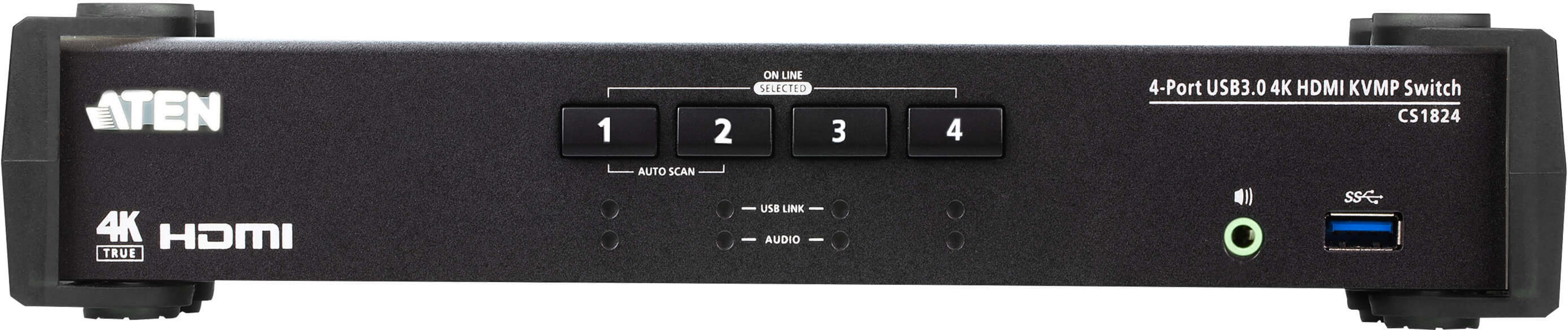 Schwarzer ATEN 4-Port USB3.0 4K HDMI KVMP Switch mit Tasten 1-4.