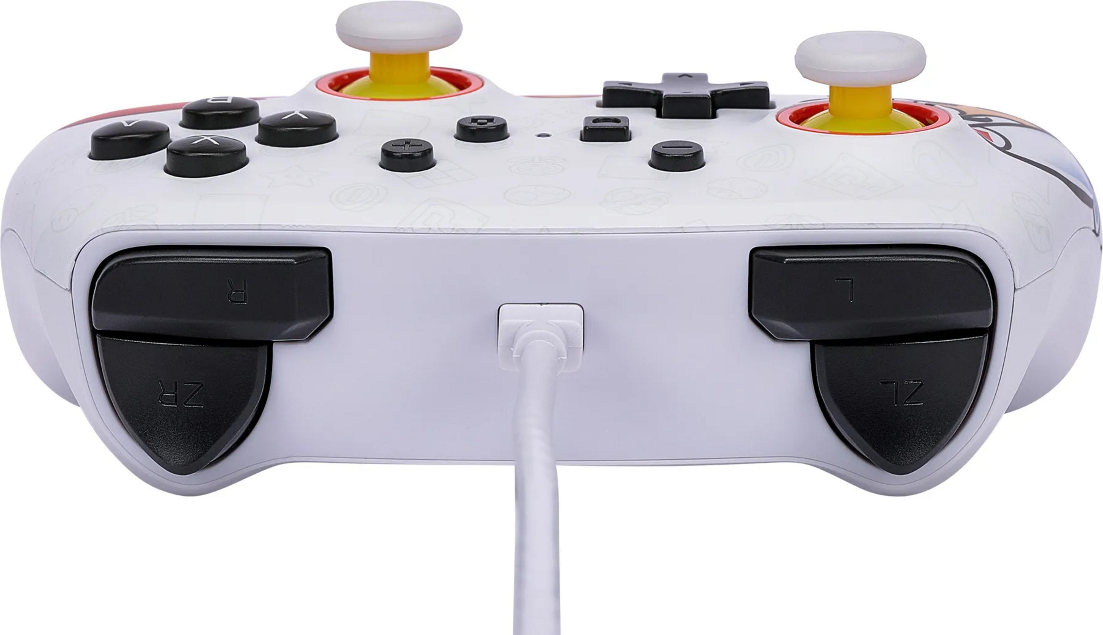 Un controller bianco Nintendo con accenti gialli e design Pikachu.