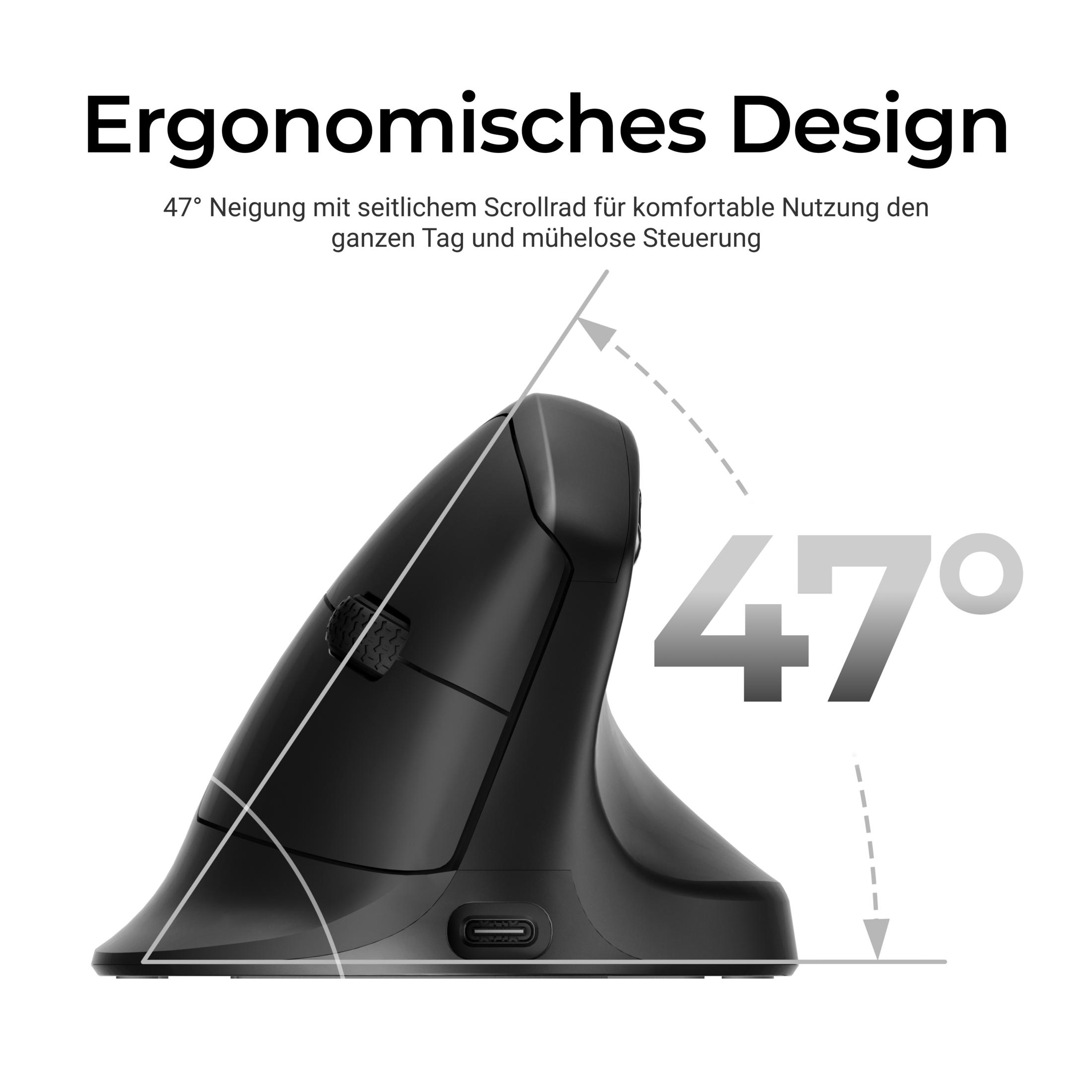 Mouse ergonomico con inclinazione di 47° e rotella di scorrimento.