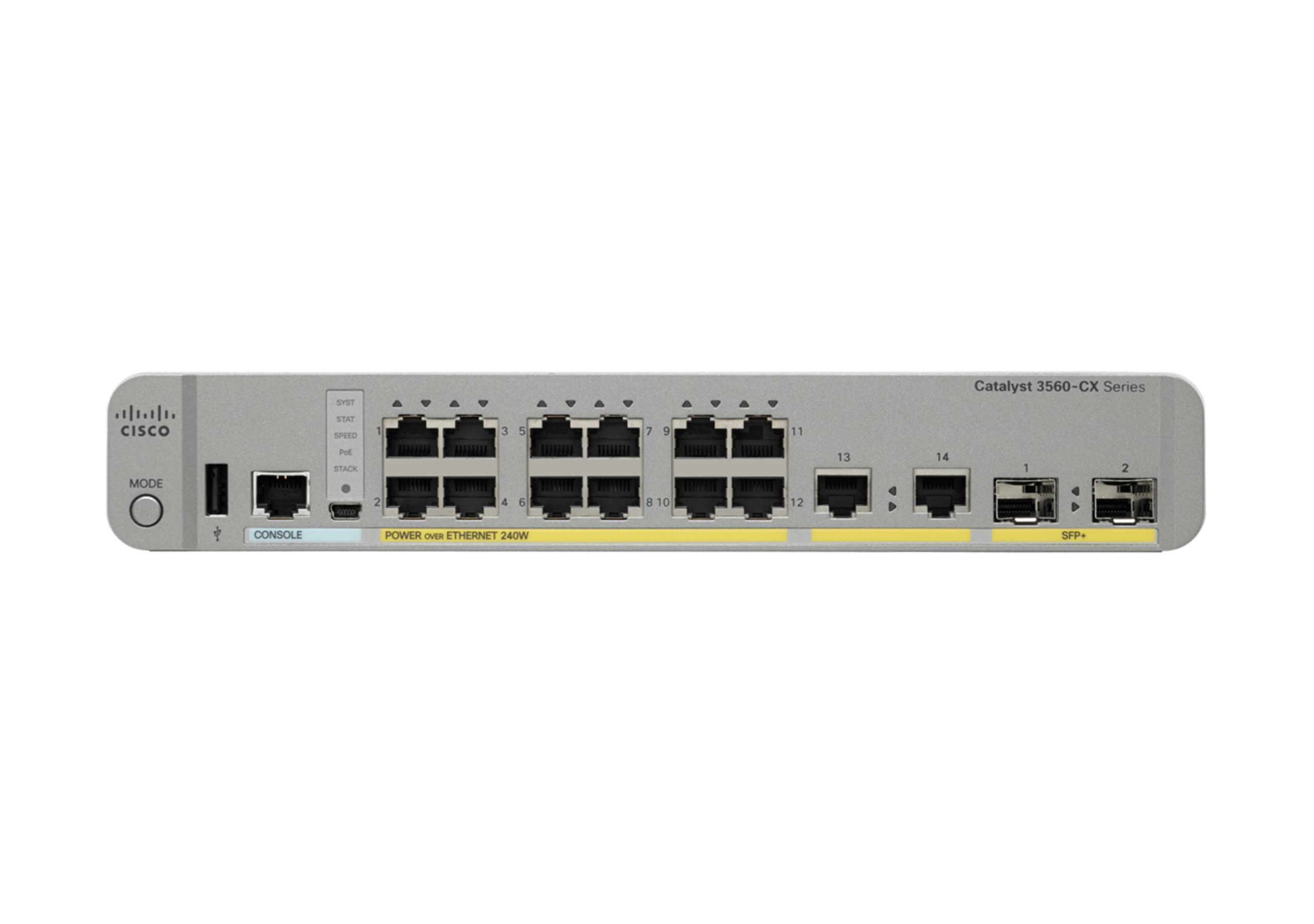 Cisco Catalyst 3560-CX Series Switch mit vielen Ethernet-Ports und SFP+-Slots.