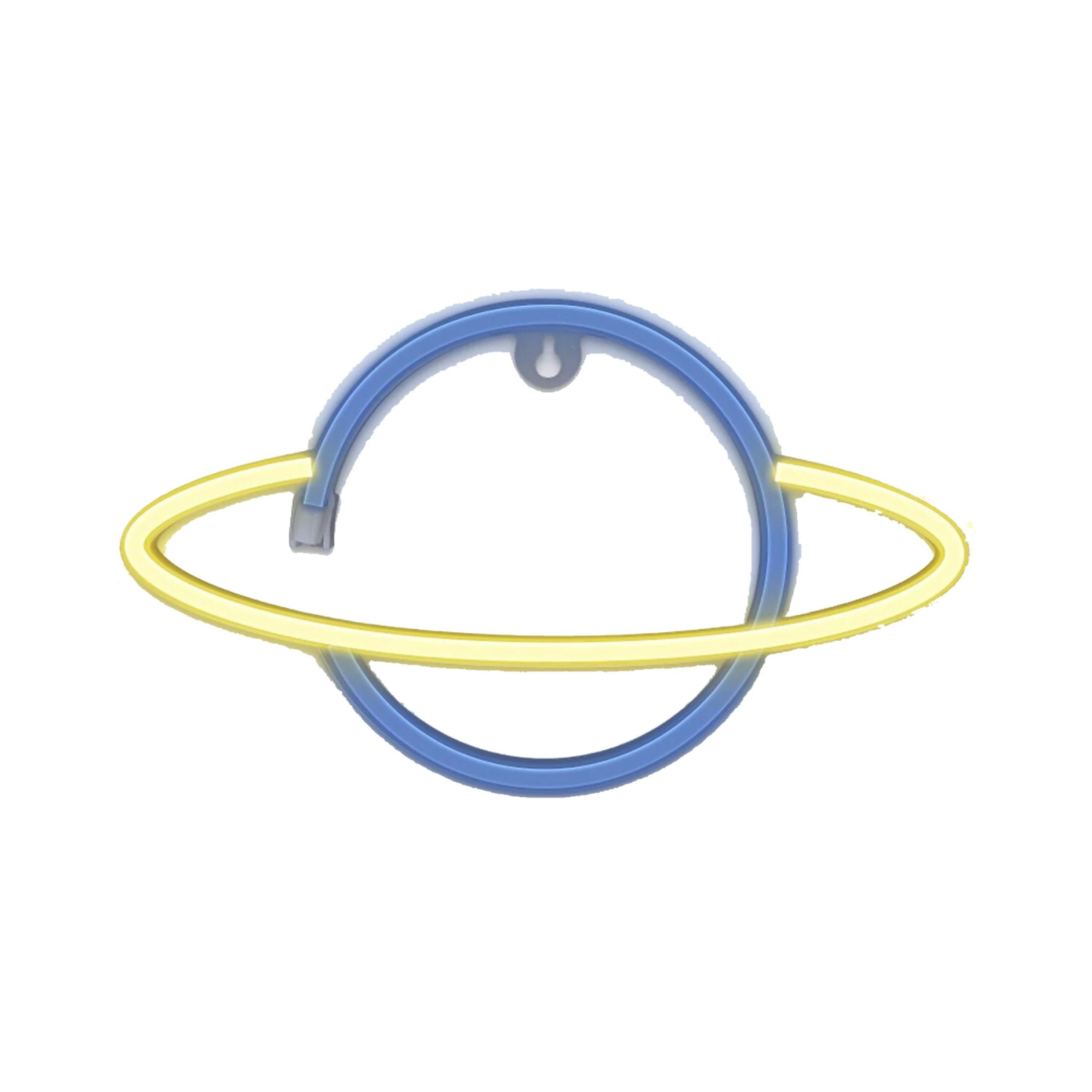 Anello neon blu con anello giallo, raffigurante un pianeta.