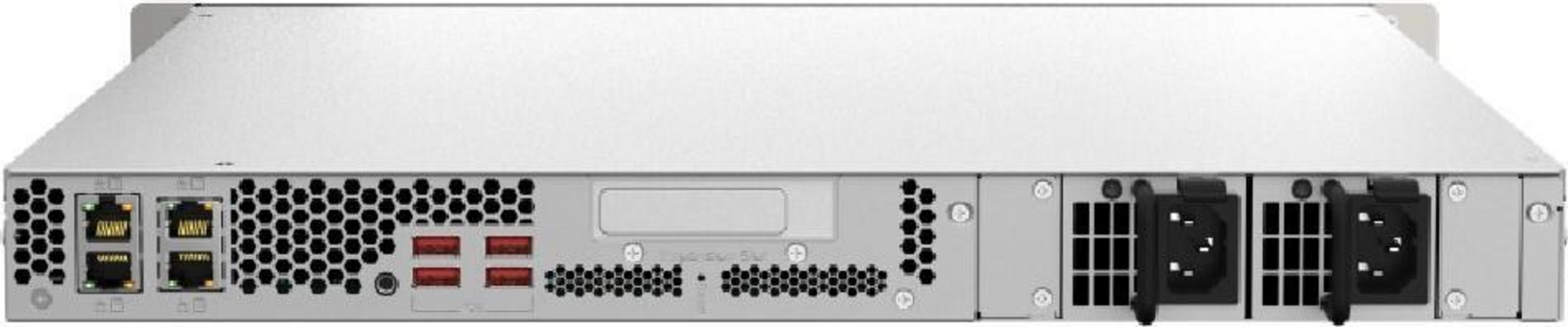 Rückseite eines Servers mit Netzteilanschlüssen und Ethernet-Ports.