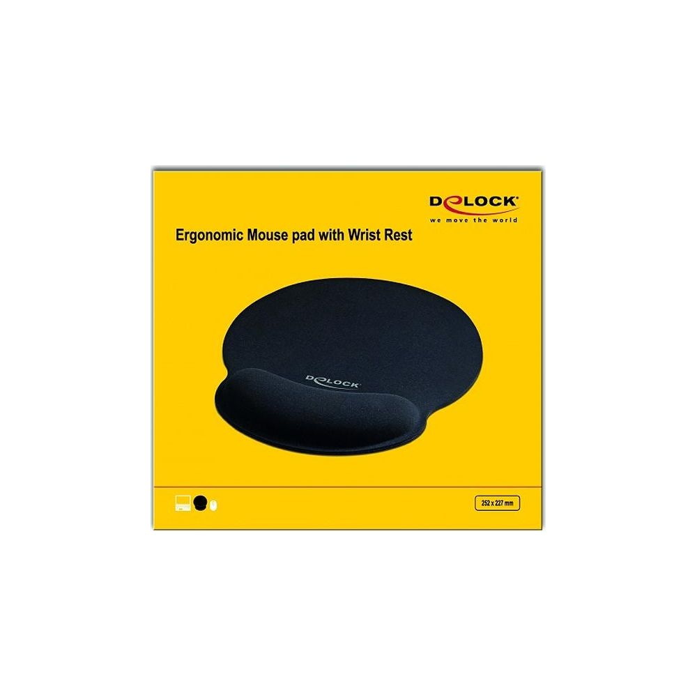 Schwarzes ergonomisches Mauspad mit Handgelenkauflage von DELOCK.