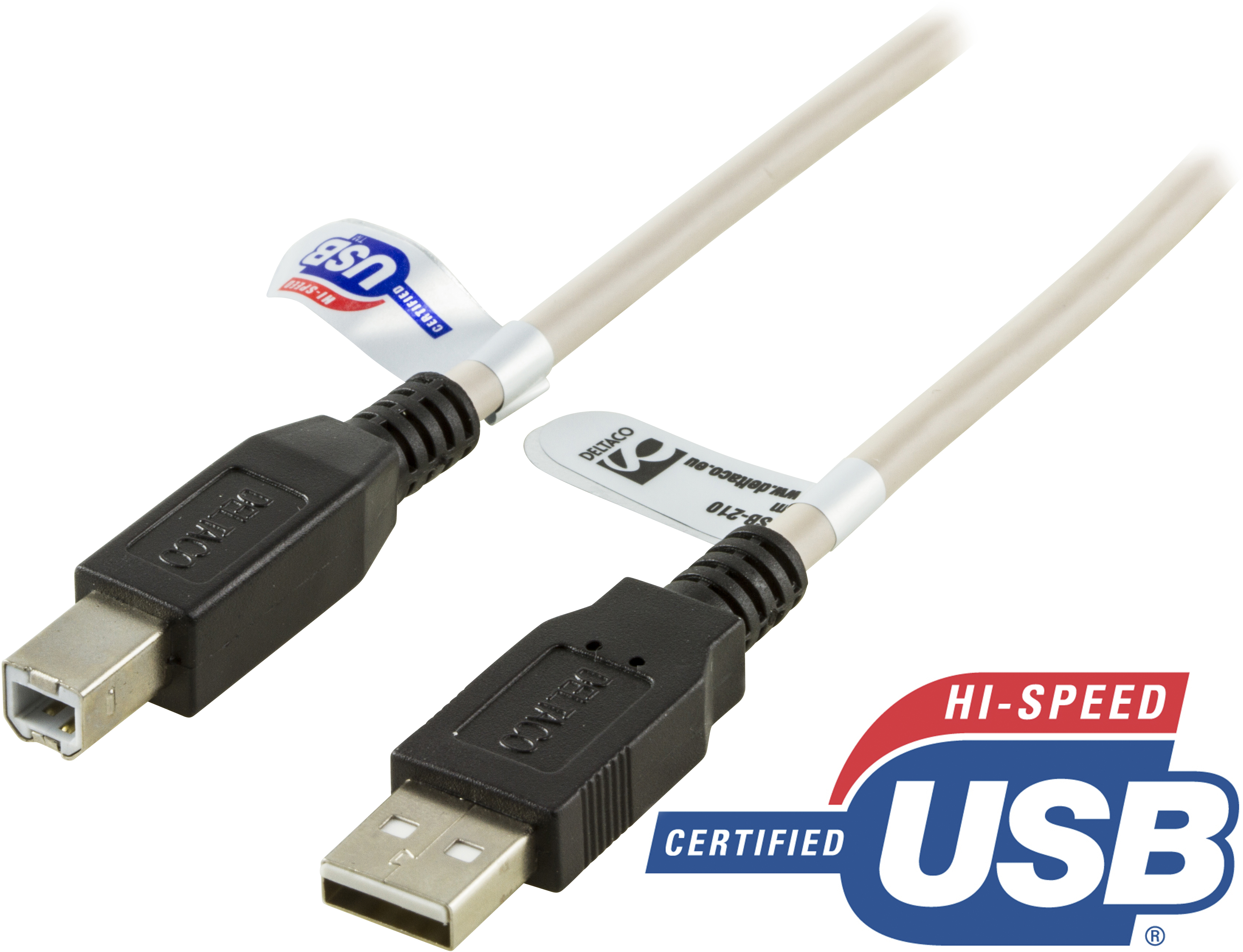 Zwei USB-Kabel mit verschiedenen Anschlüssen und Zertifizierungslogos.