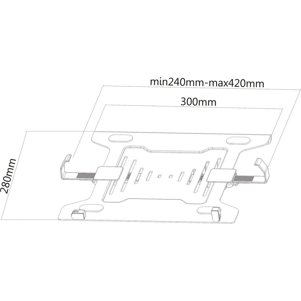 Technische Zeichnung einer Halterung mit Maßen von 280 mm und 300 mm.