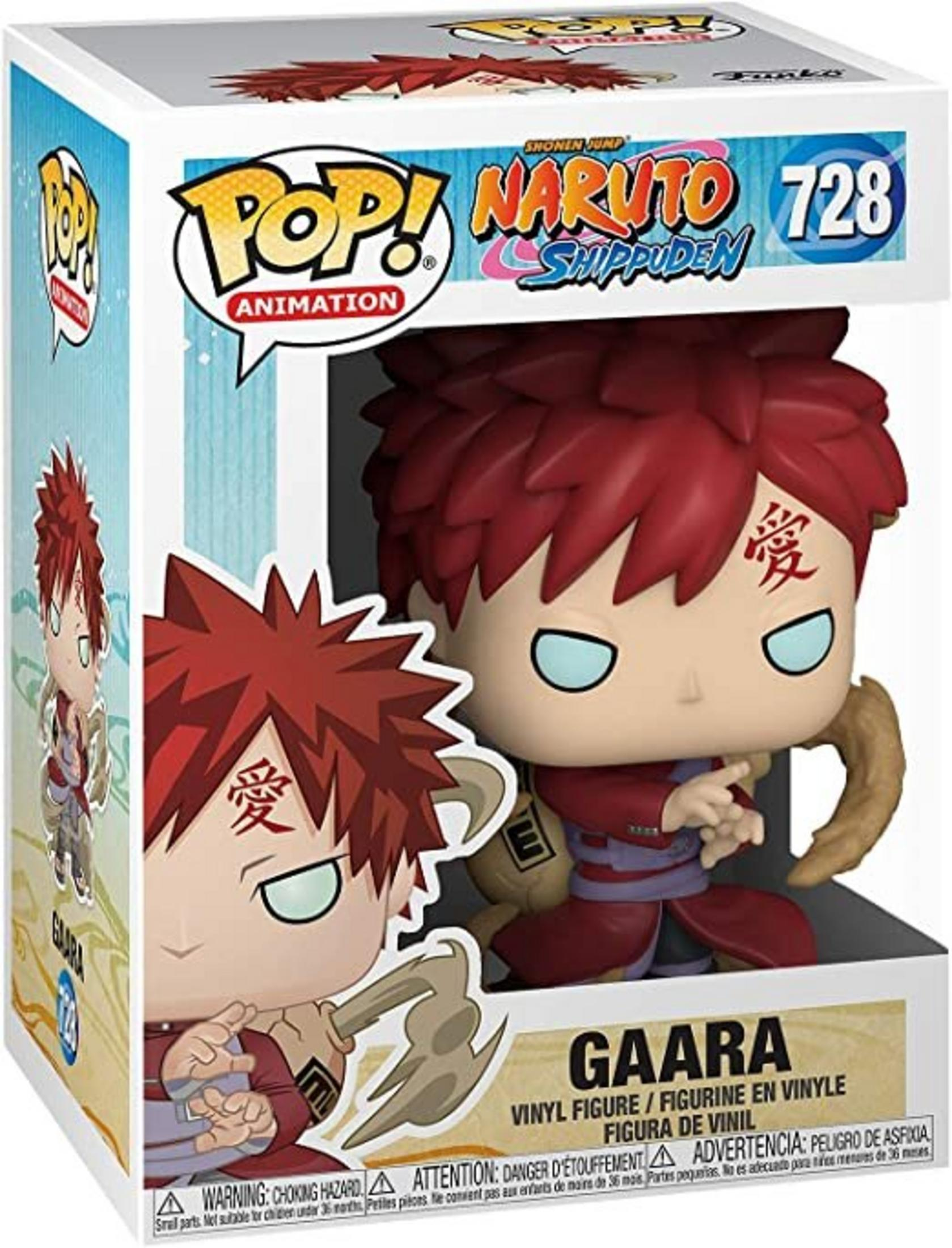 Action figure Funko Pop! in vinile di Gaara da Naruto Shippuden, con capelli rossi e kanji 'amore'.